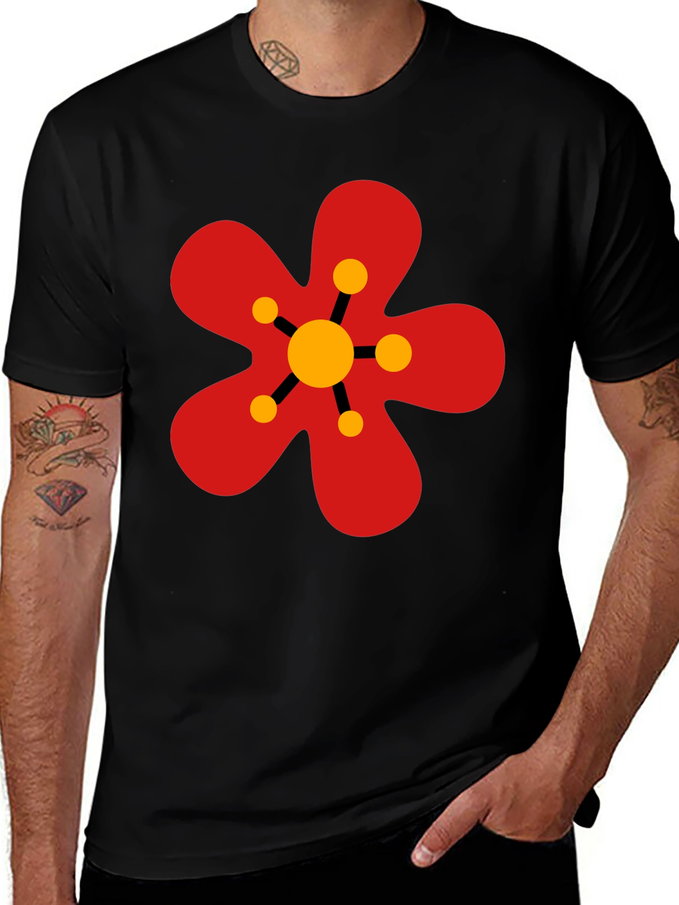 Variant 23 of Retro Flower Power Graphic Tee - Black