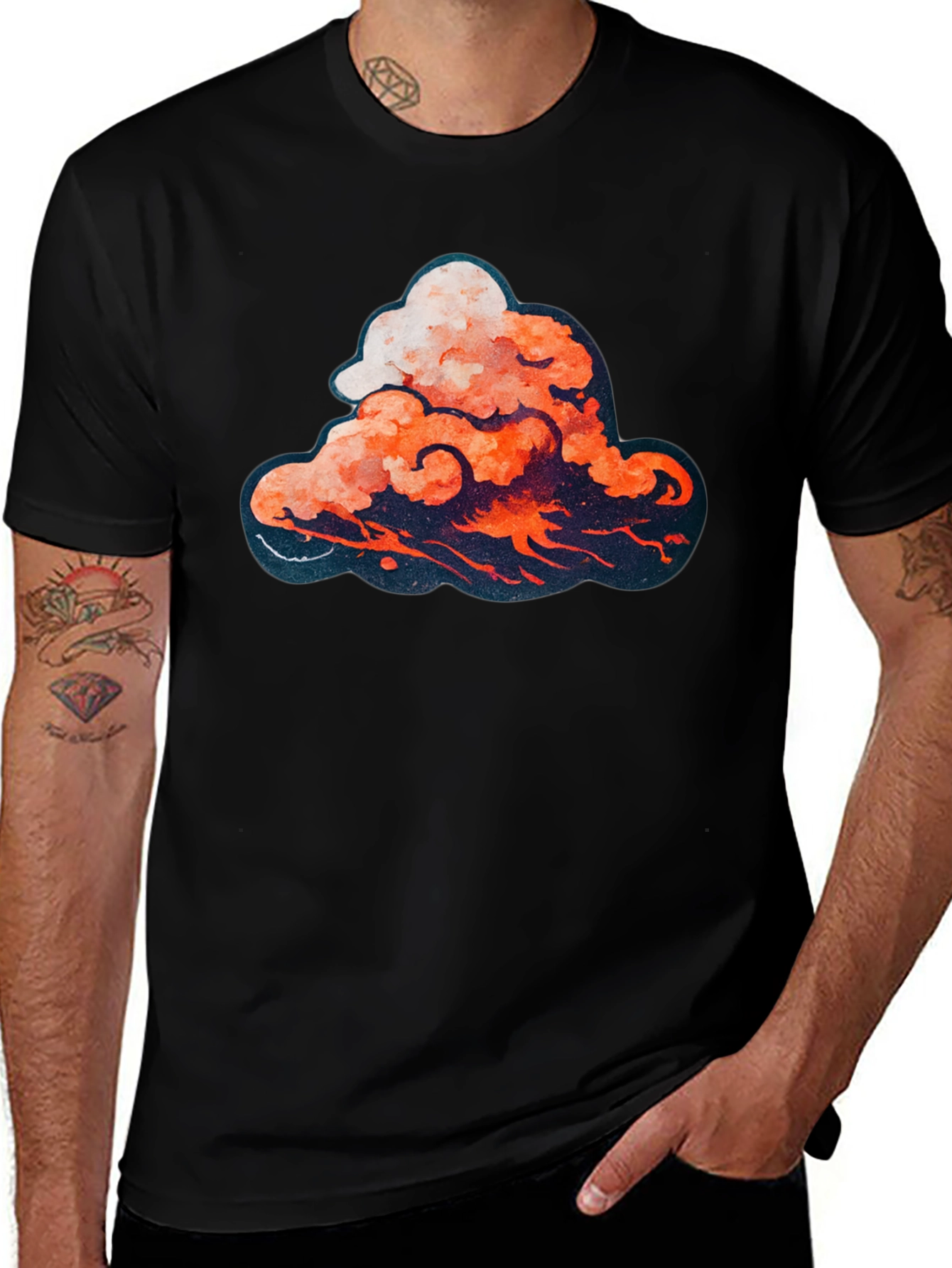 Variant 2 of Fiery Cloud Graphic Tee - Black Cotton Blend T-Shirt
