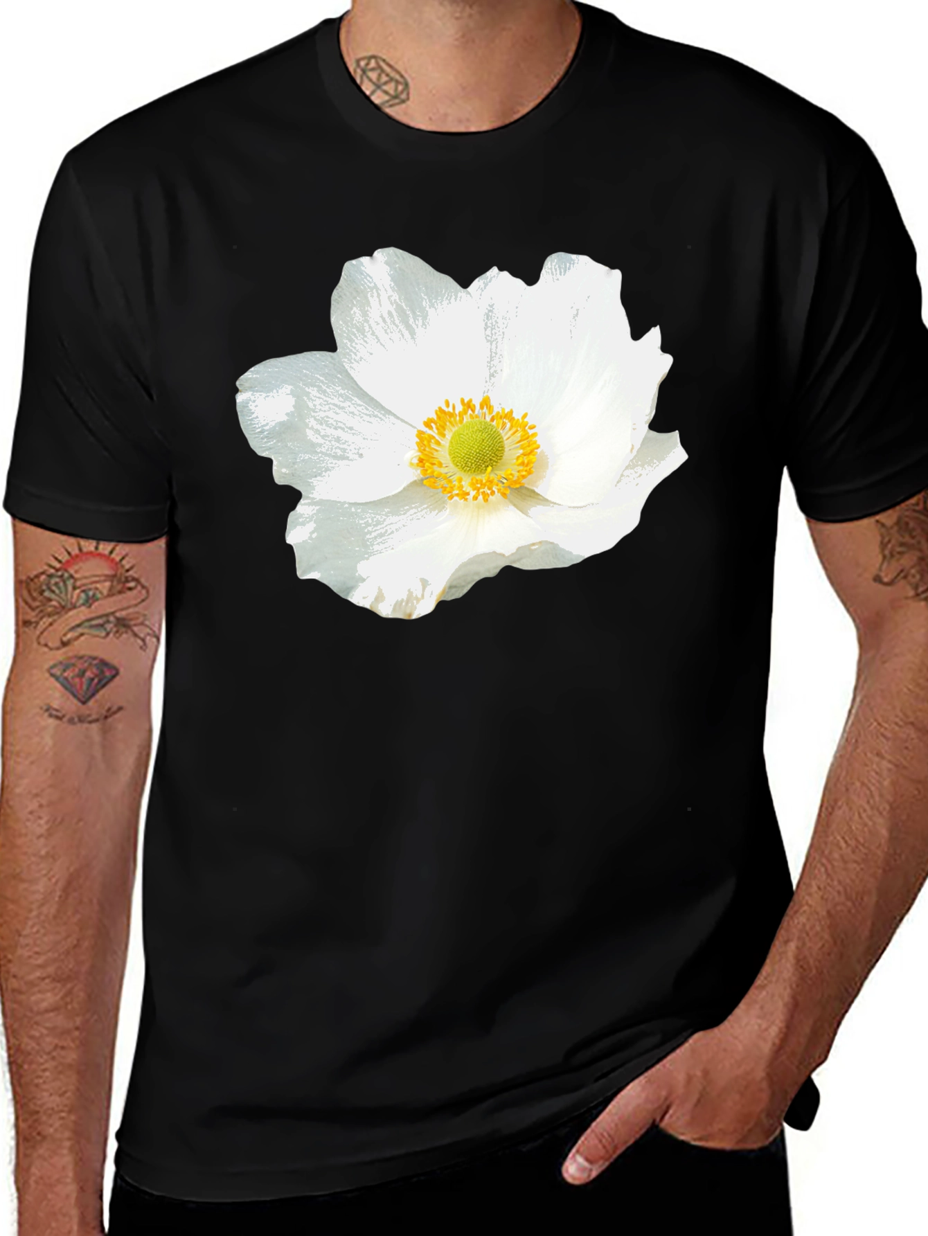 Variant 12 of White Floral Graphic Black T-Shirt