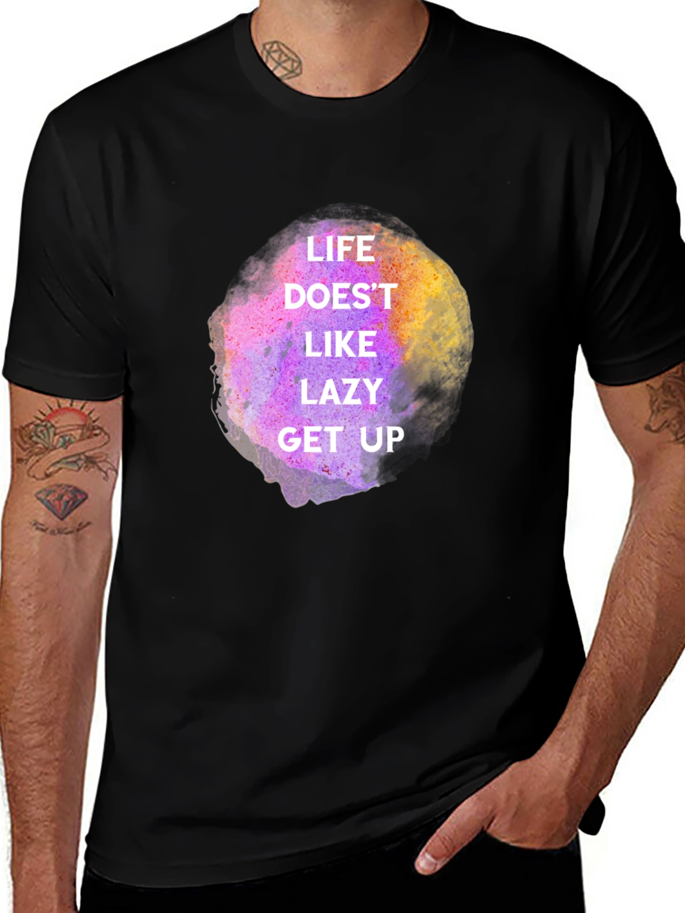 Variant 25 of Life Doesn't Like Lazy Get Up Graphic Tee - Black