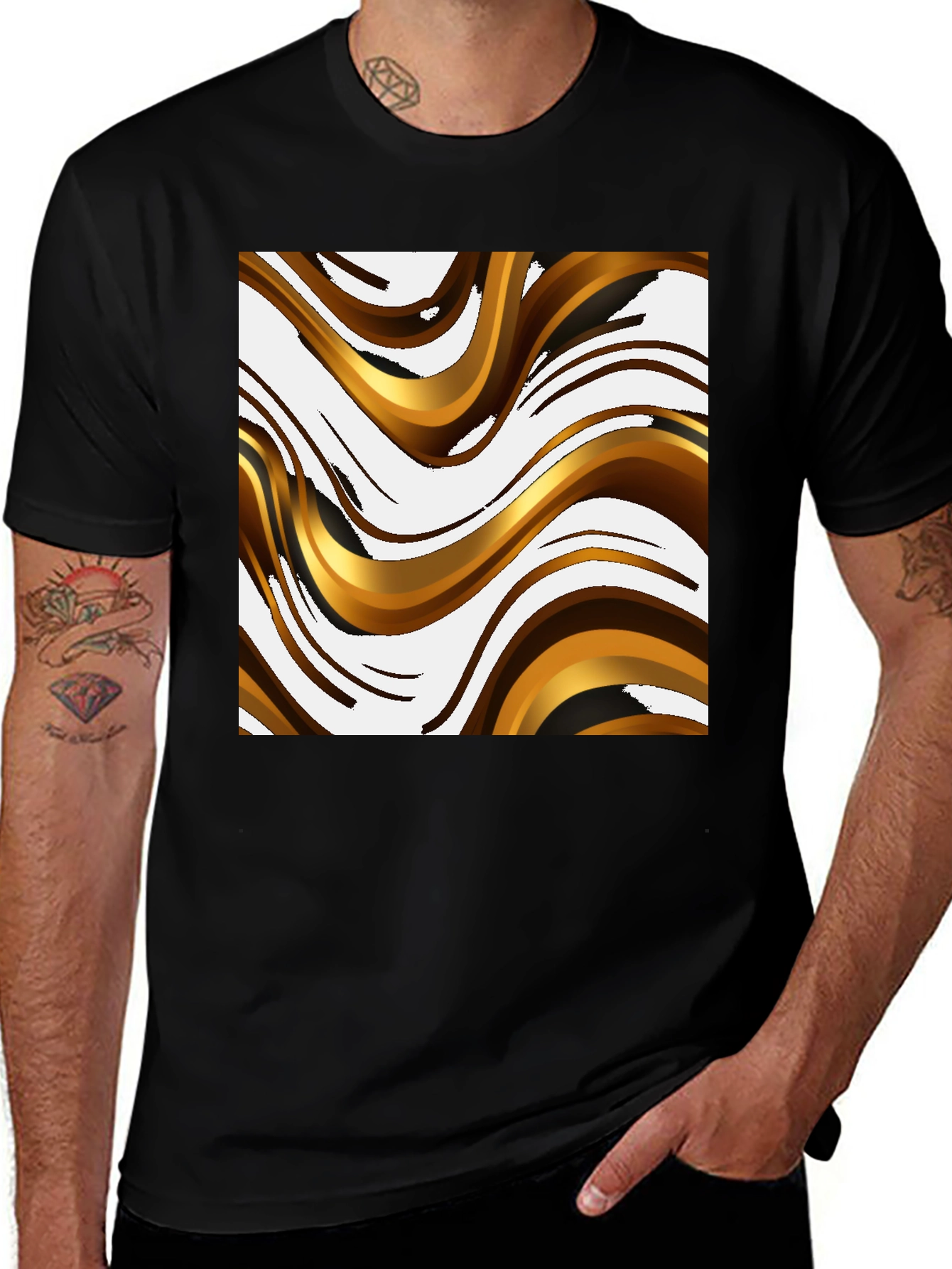 Variant 26 of Abstract Wave Pattern Black T-Shirt