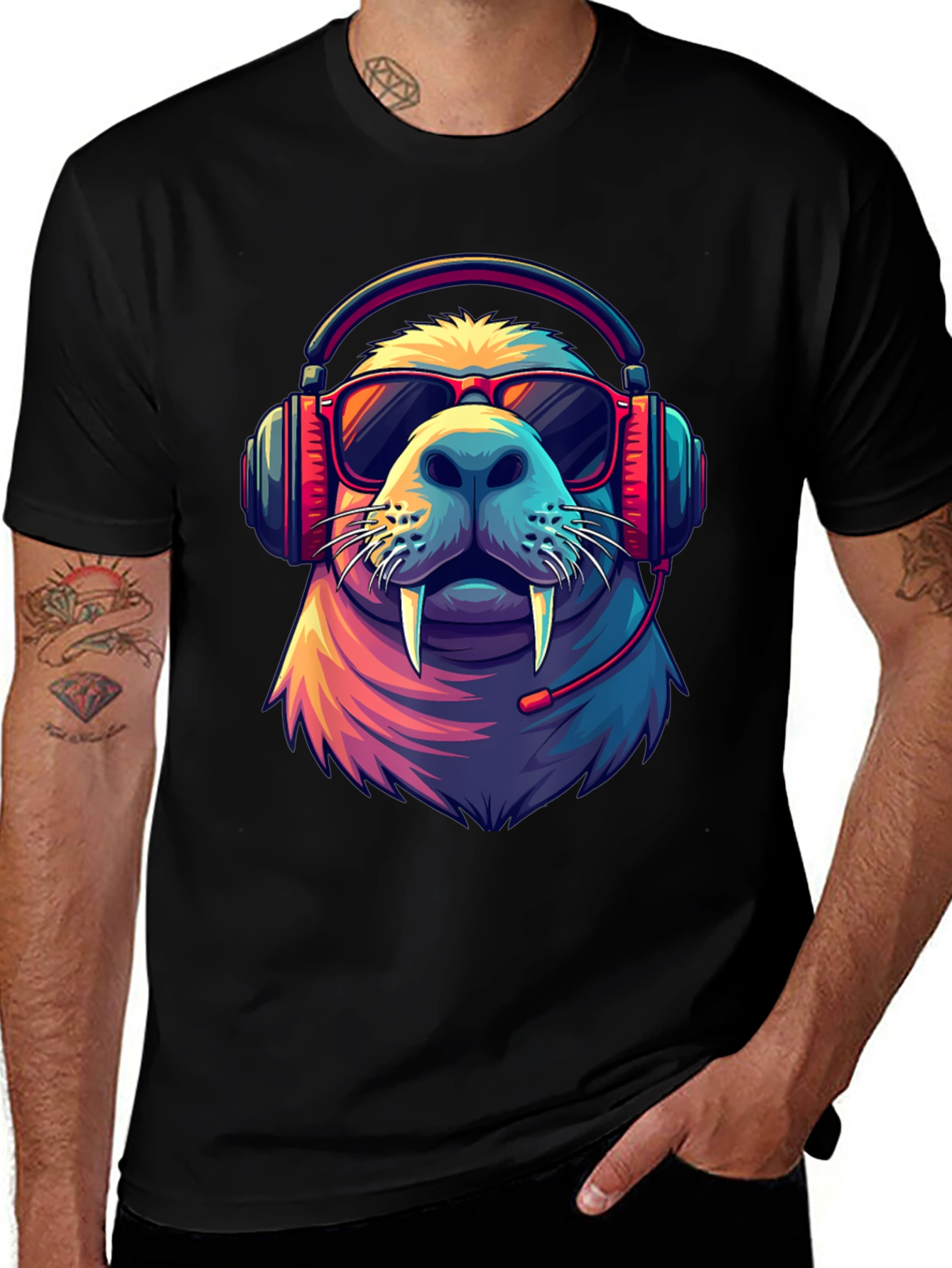 Variant 11 of Cool Walrus Gamer T-Shirt - Black Graphic Tee