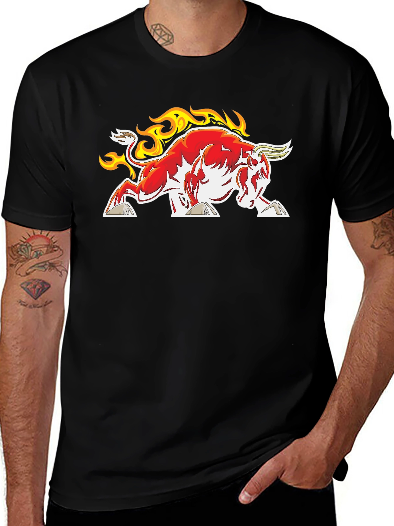Variant 19 of Fiery Bull Graphic T-Shirt - Black Cotton Tee