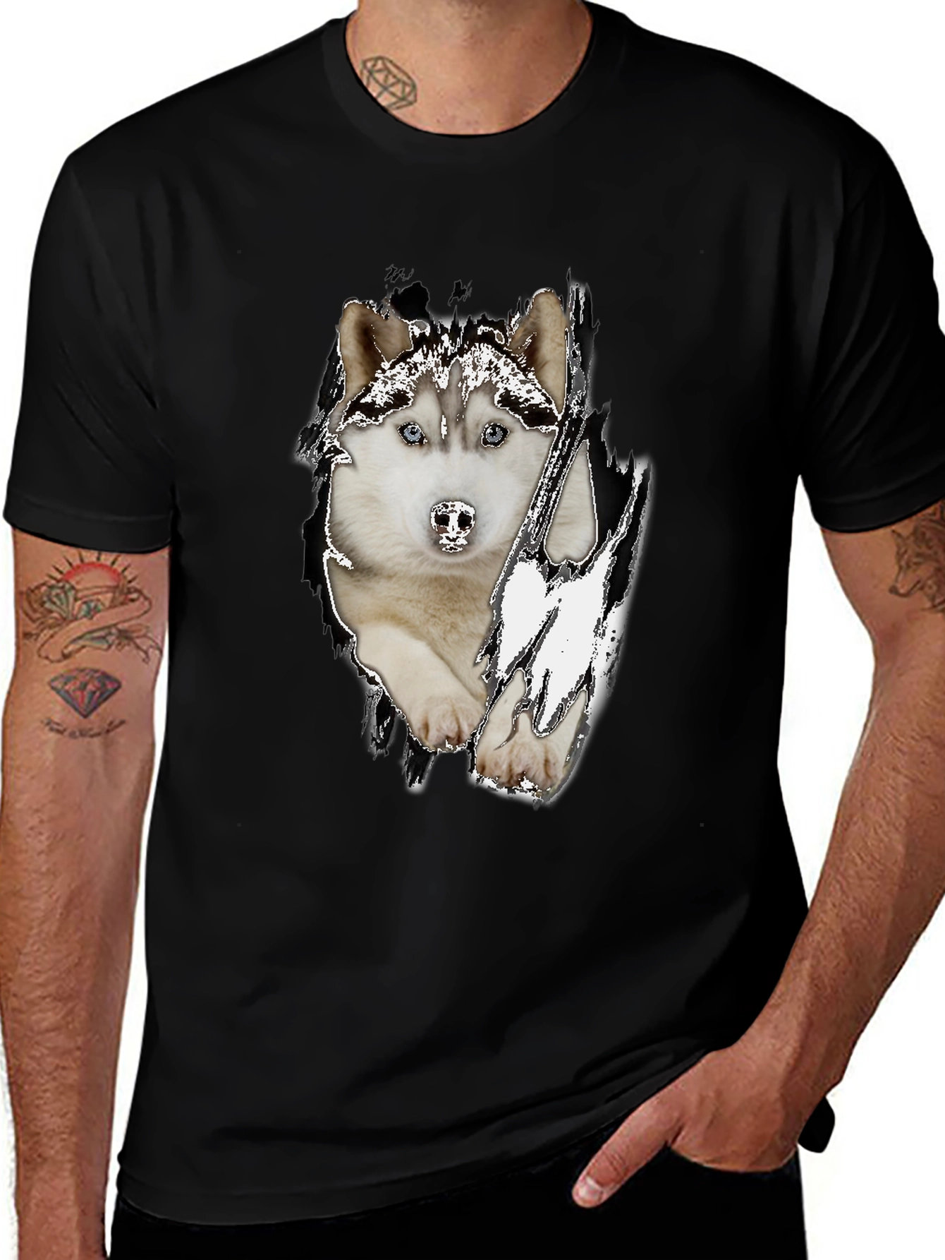 Variant 21 of Husky Dog Graphic Black T-Shirt for Men
