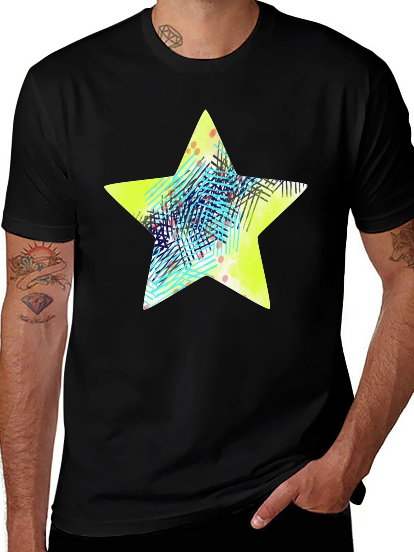 Variant 18 of Stylish Star Graphic Black T-Shirt