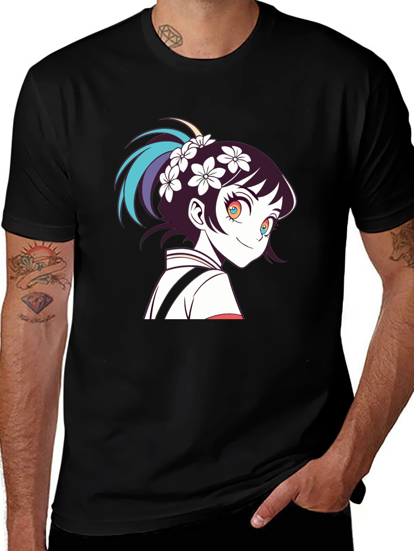 Variant 13 of Anime Girl Graphic Black T-Shirt