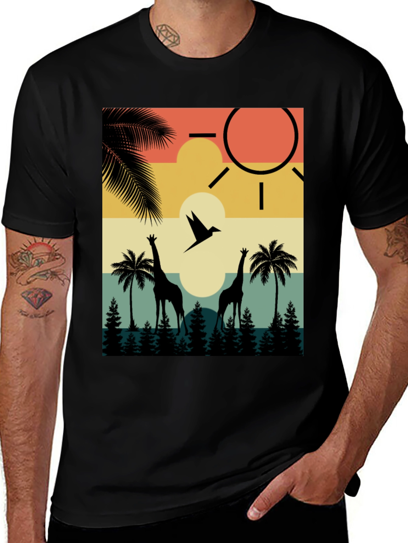 Variant 4 of Retro Giraffe Sunset T-Shirt