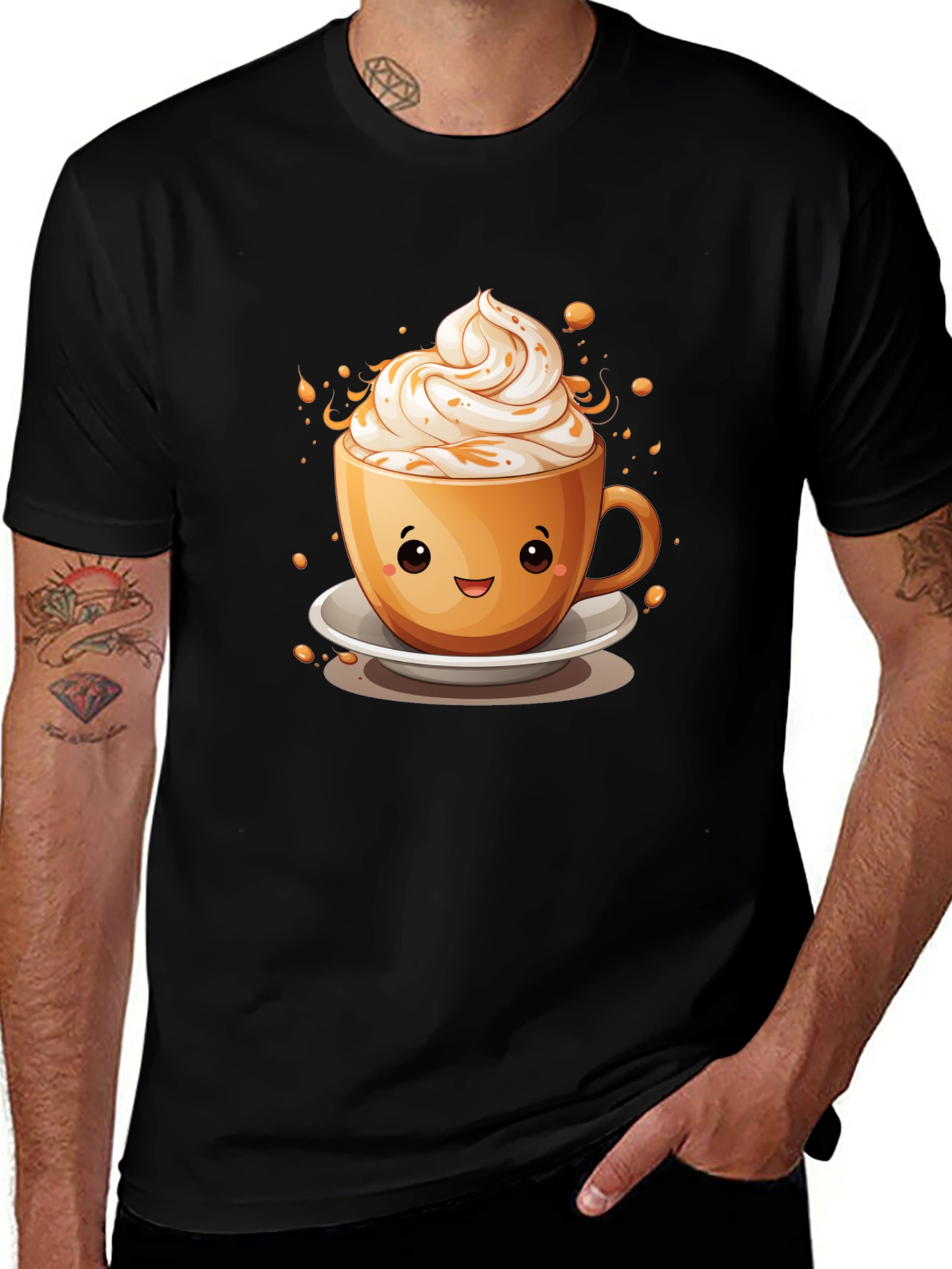 Cute Coffee Cup Graphic Tee - Unisex Black T-Shirt