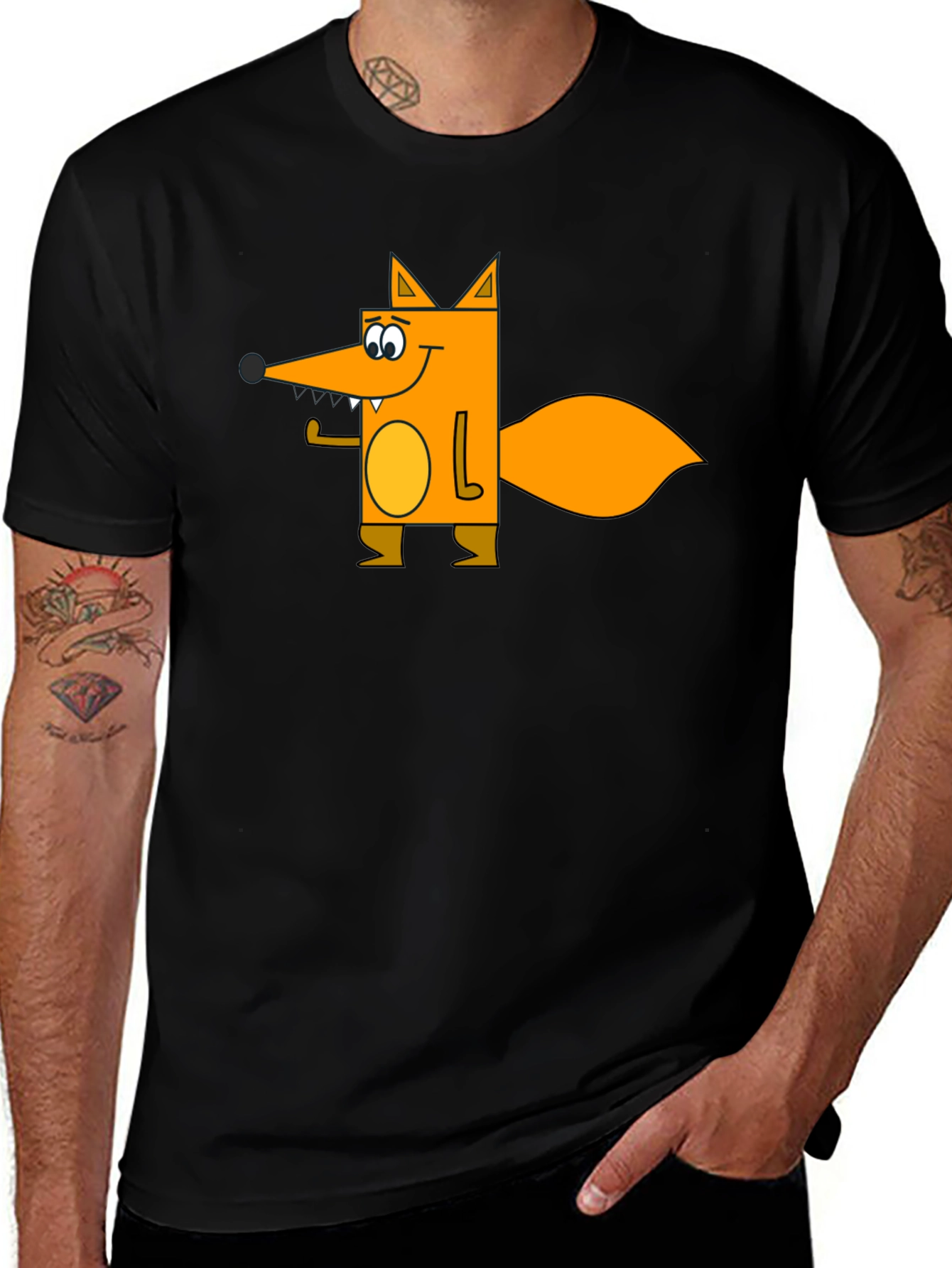 Variant 12 of Cartoon Fox Graphic Tee - Black Casual Shirt