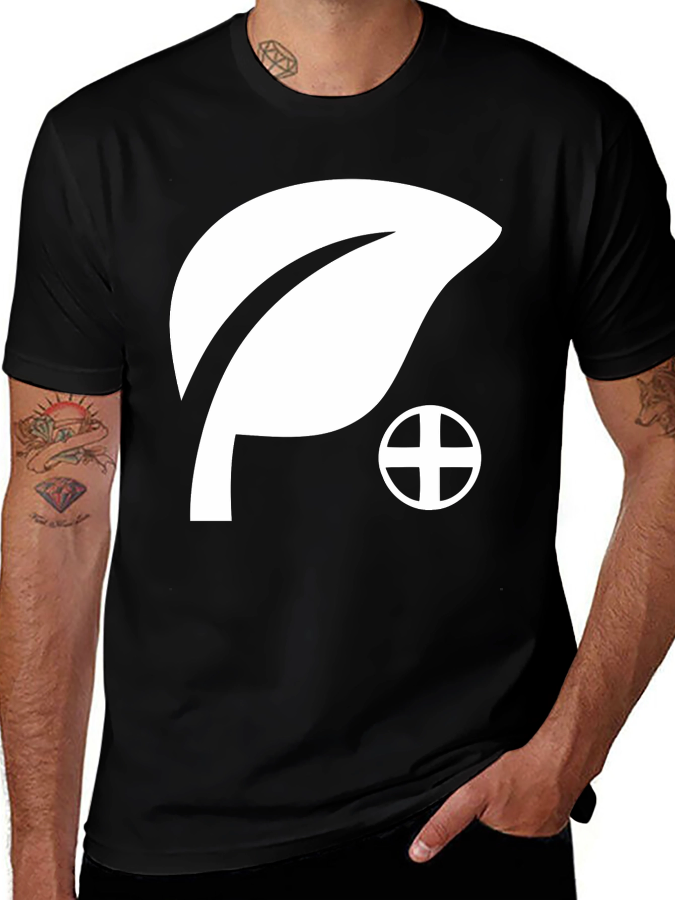 Eco-Friendly Leaf Graphic Tee - Black Cotton Blend