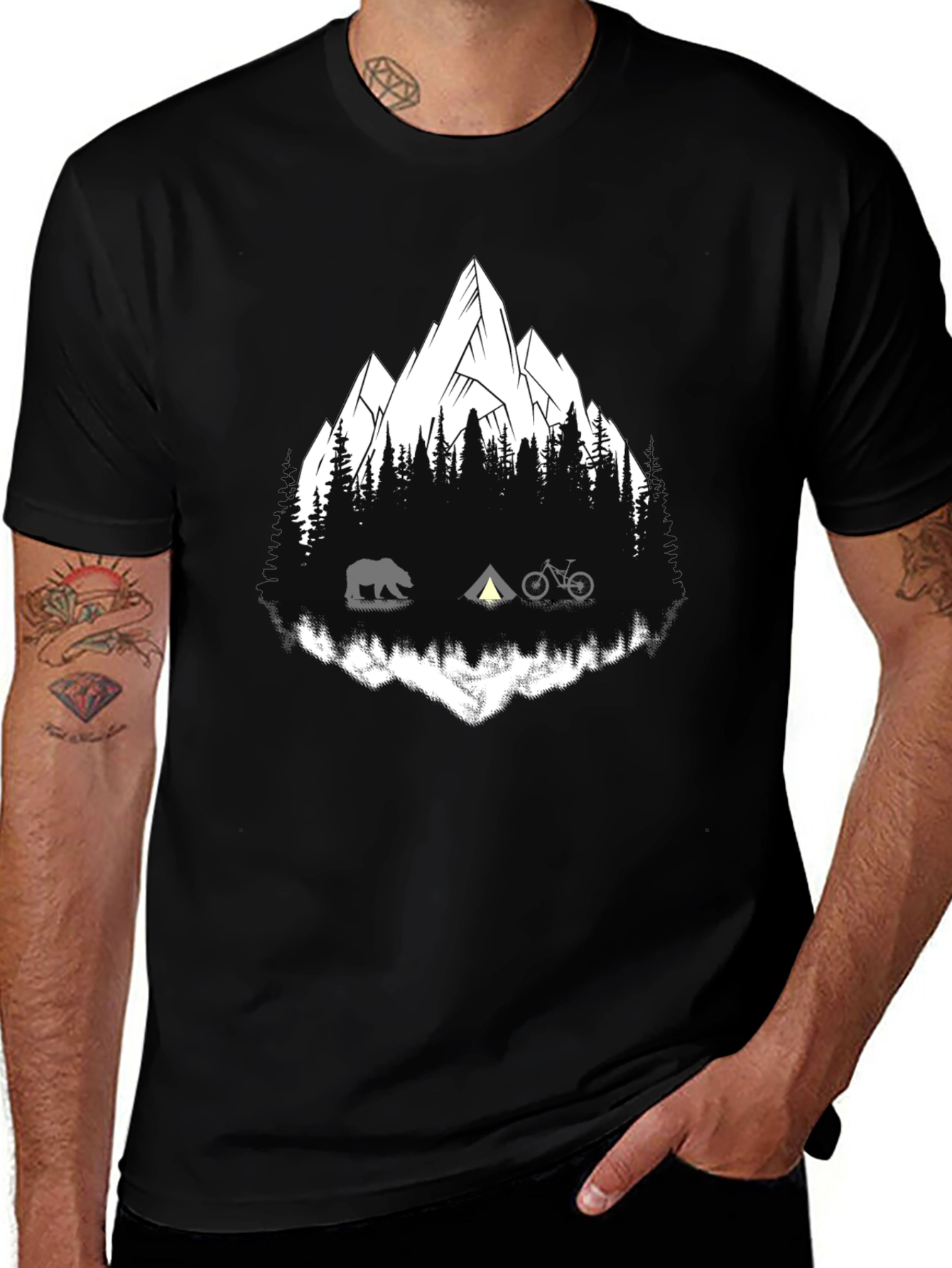 Mountain Adventure T-Shirt - Bear, Tent, Bike Graphic Tee