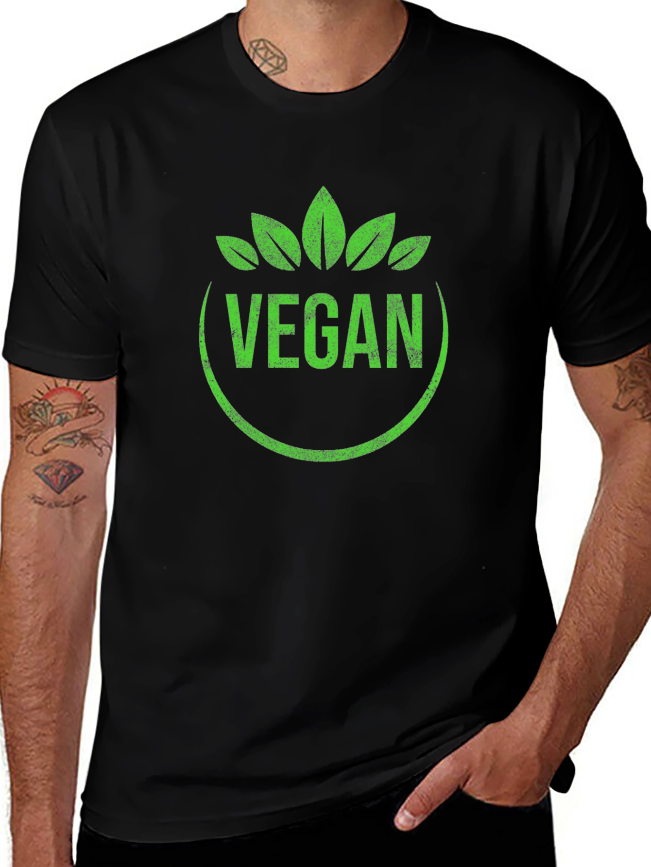 Variant 12 of Vegan T-Shirt Green Leaf Circle Graphic Tee