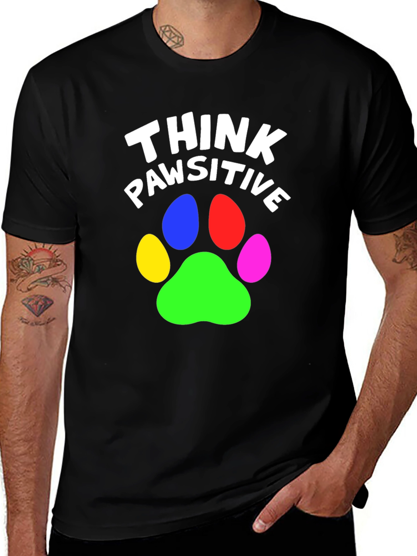 Think Pawsitive Graphic Tee - Black Cotton T-Shirt