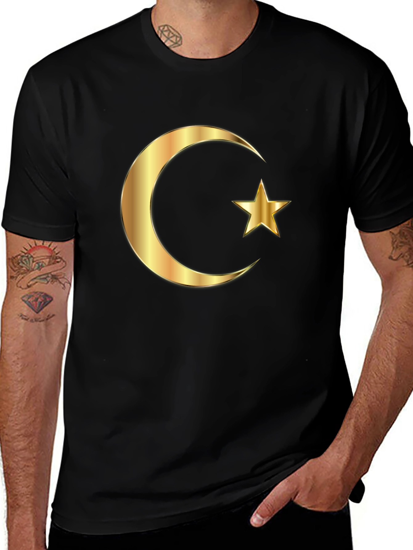 Variant 24 of Crescent Moon & Star Graphic Black T-Shirt