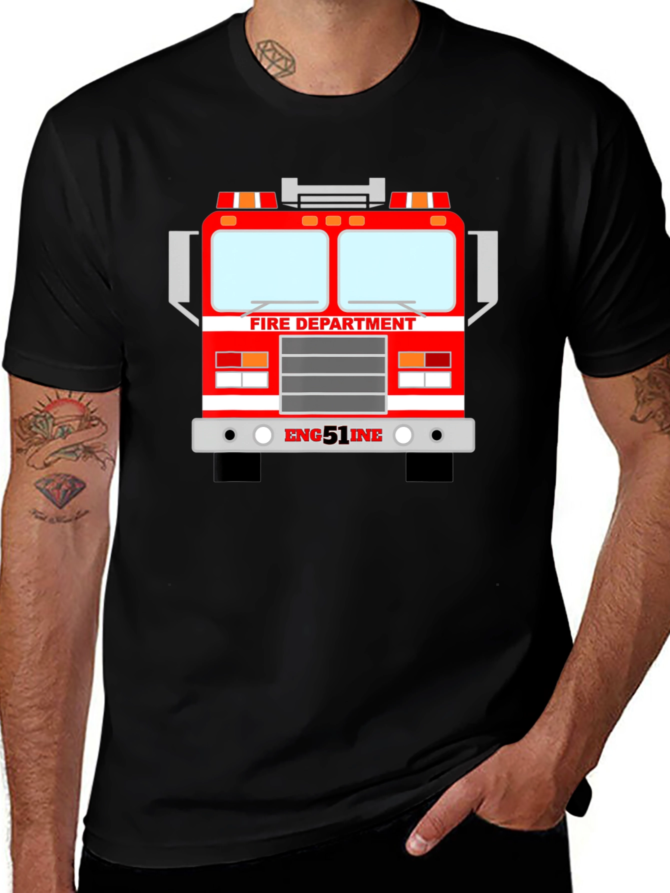 Variant 11 of Fire Department Truck Graphic T-Shirt - Black