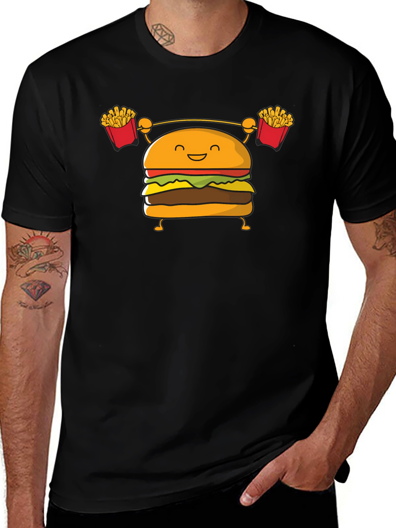 Variant 26 of Burger Lifting Weights Funny Graphic T-Shirt