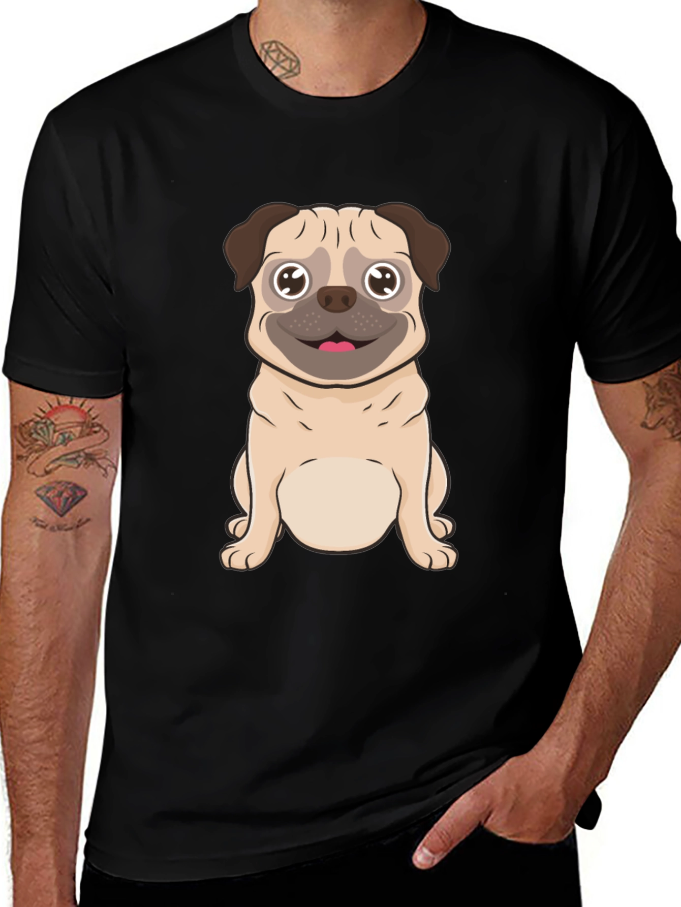 Variant 23 of Cute Pug Graphic Tee - Men's Black T-Shirt