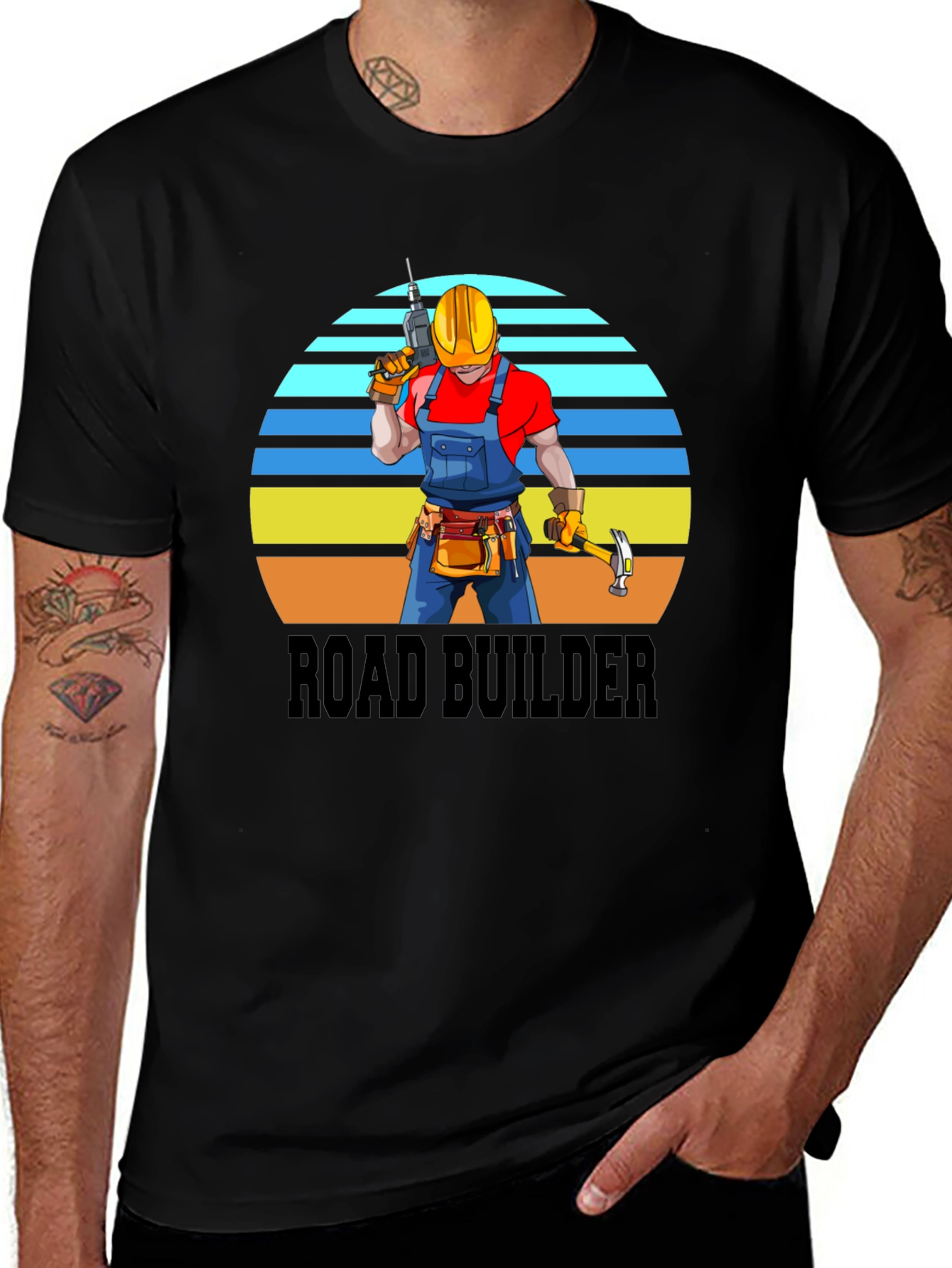 Variant 9 of Road Builder Graphic Tee - Retro Construction Worker T-Shirt