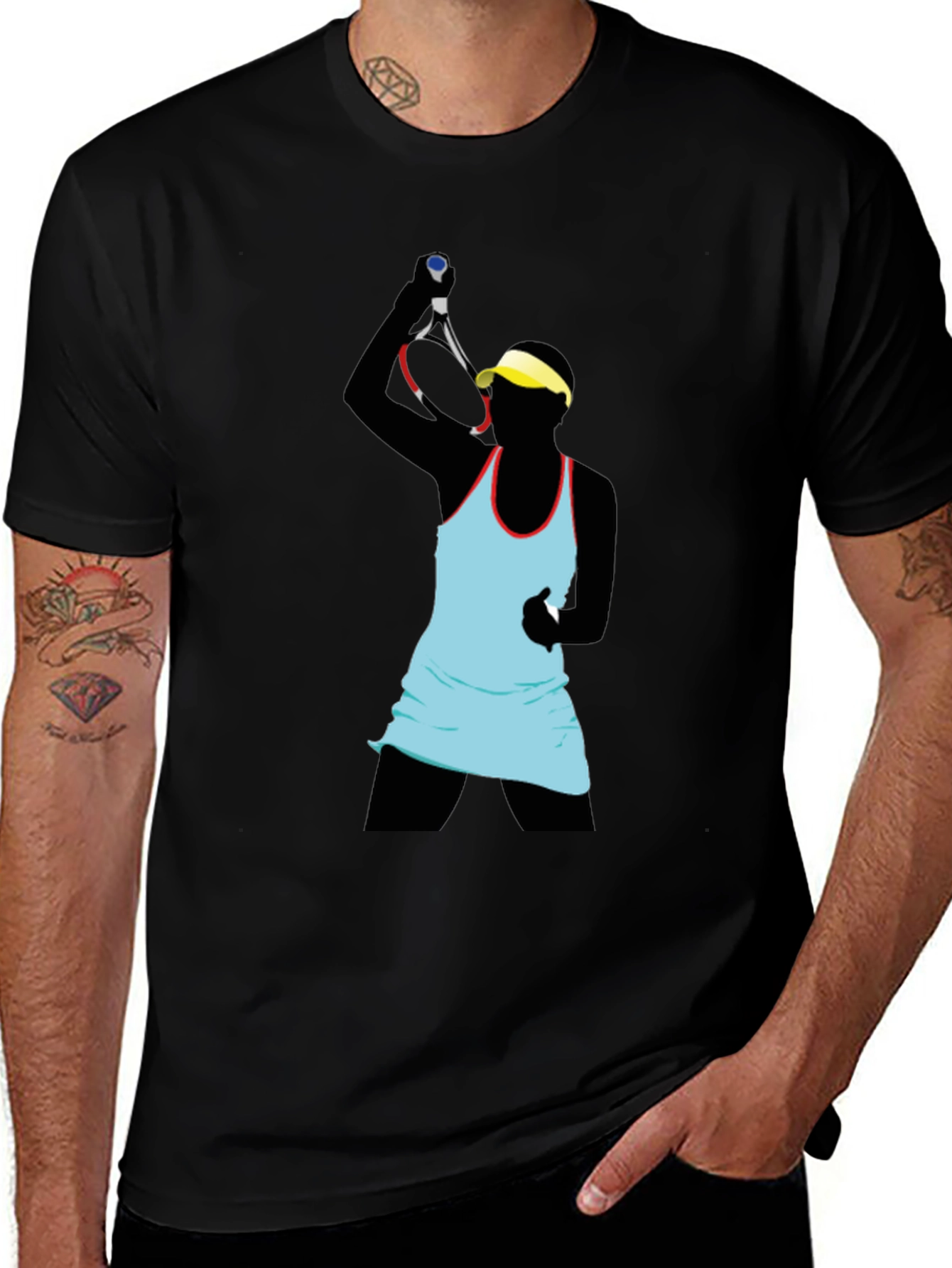 Tennis Player Graphic Tee - Black Cotton Blend