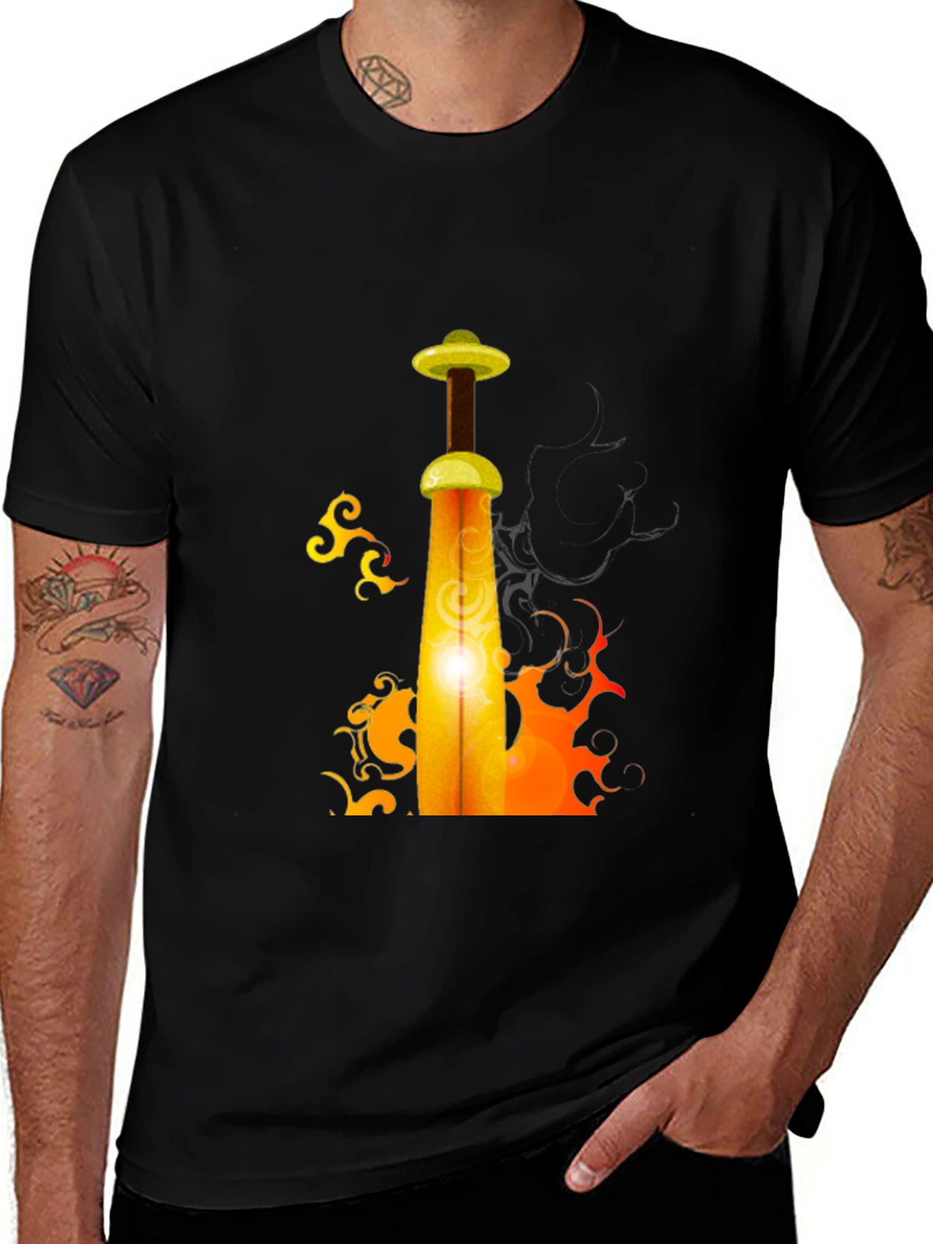 Variant 3 of Fiery Sword Graphic T-Shirt - Black