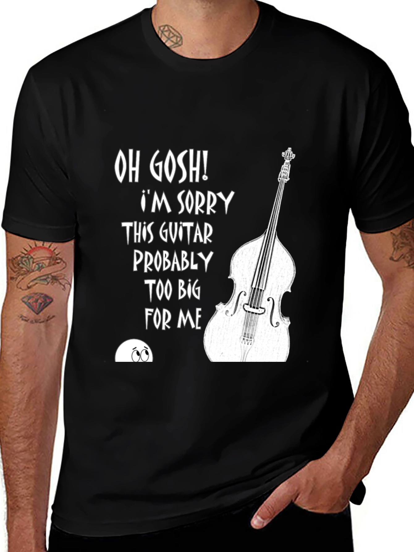 Variant 5 of Funny Bass Guitar Graphic Tee - "Too Big" Humor