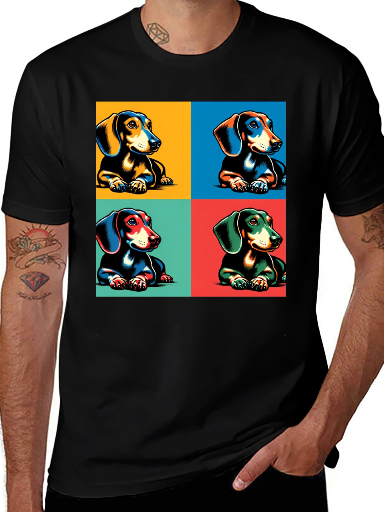 Variant 22 of Dachshund Pop Art T-Shirt - Black