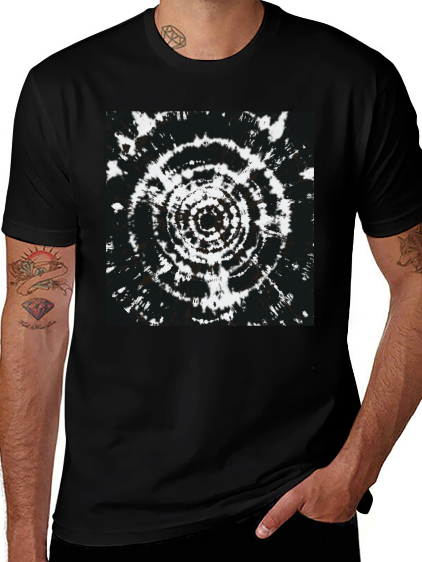 Variant 16 of Black T-Shirt with Psychedelic Circle Design