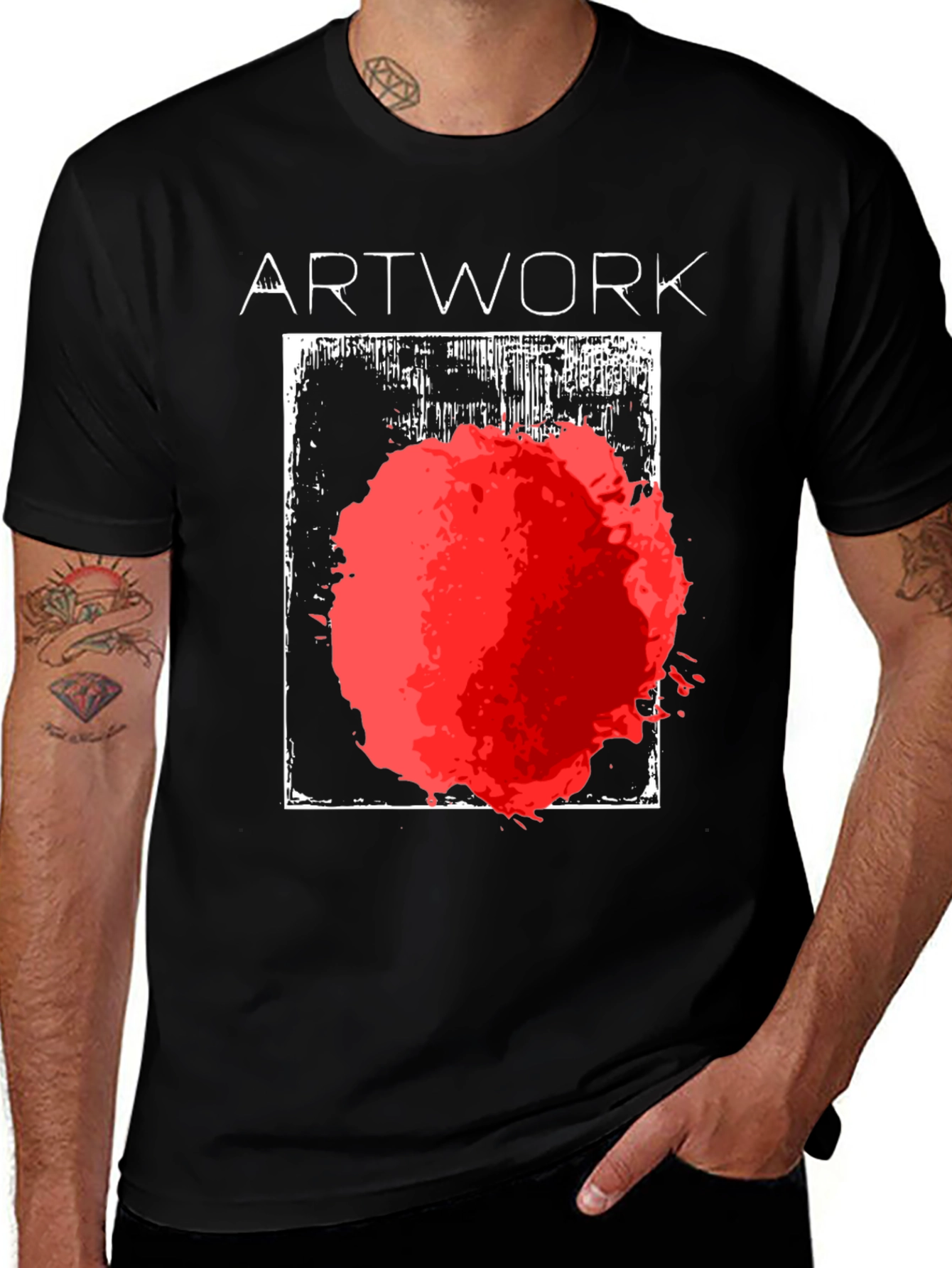 Black Abstract Art T-Shirt - Bold Red Graphic Tee main image