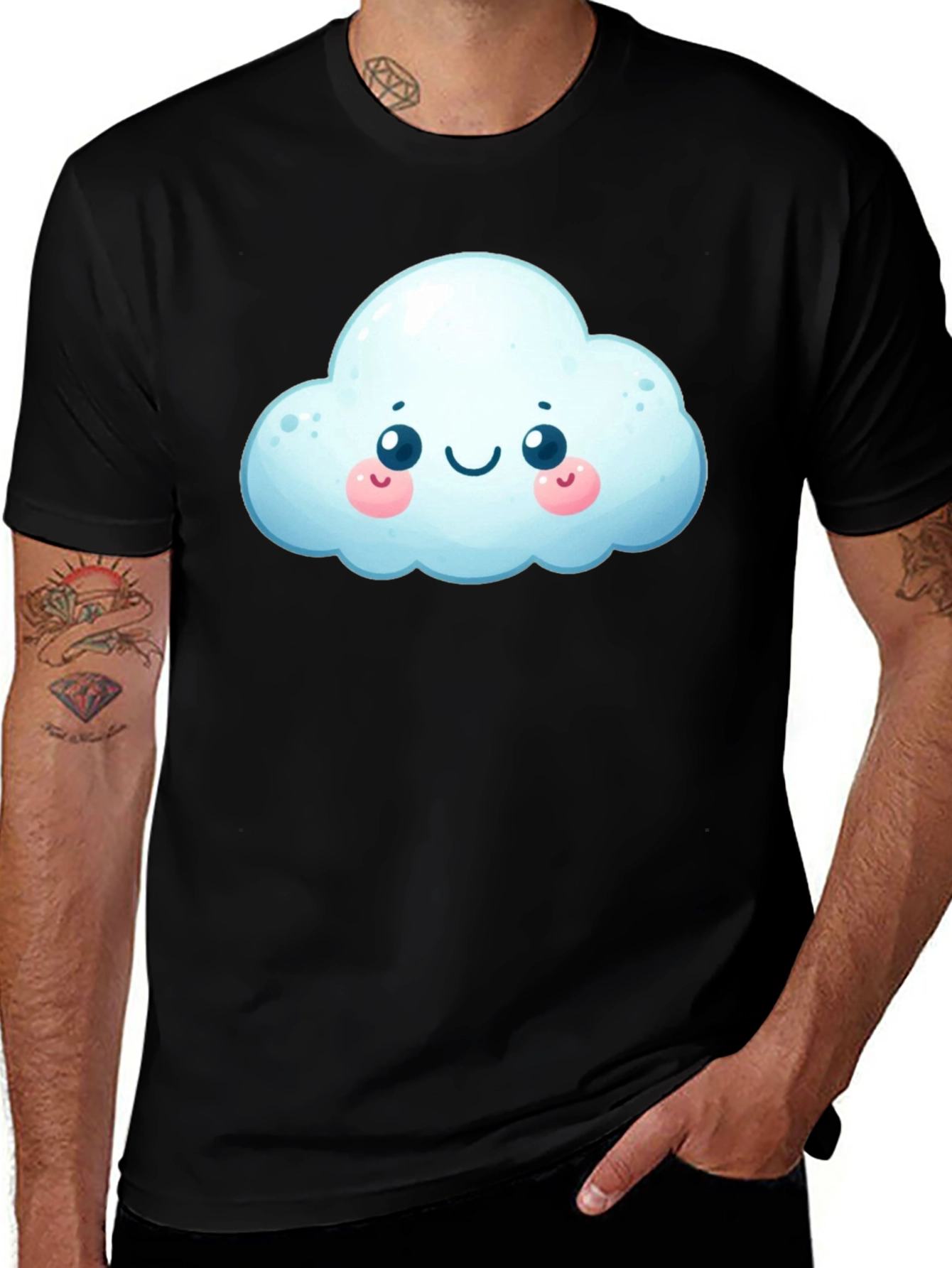 Variant 7 of Cute Cloud Graphic T-Shirt - Black Cotton Tee