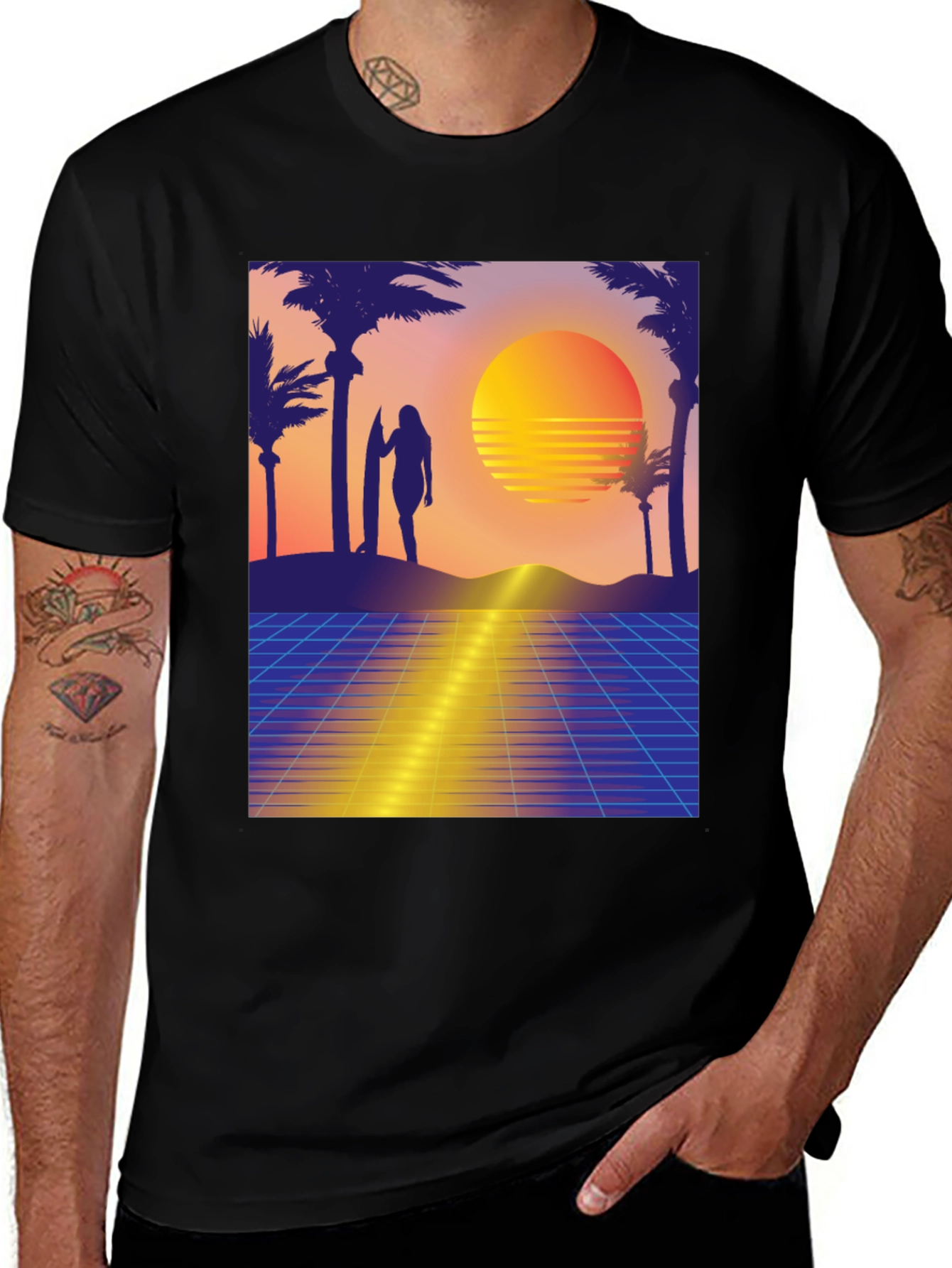 Variant 11 of Retro Sunset Surfer Graphic Tee