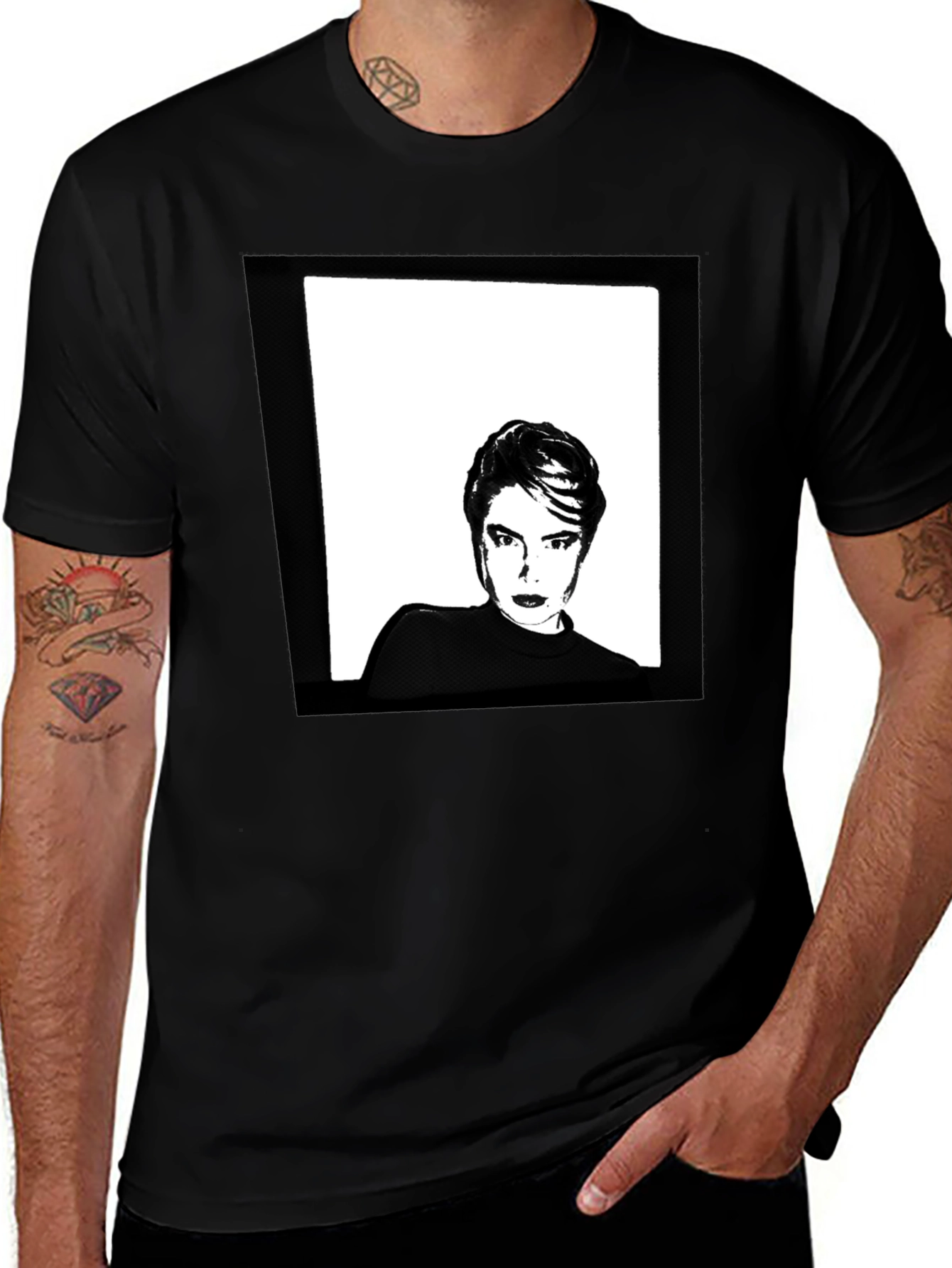 Variant 30 of Edgy Portrait Graphic Print Black T-Shirt
