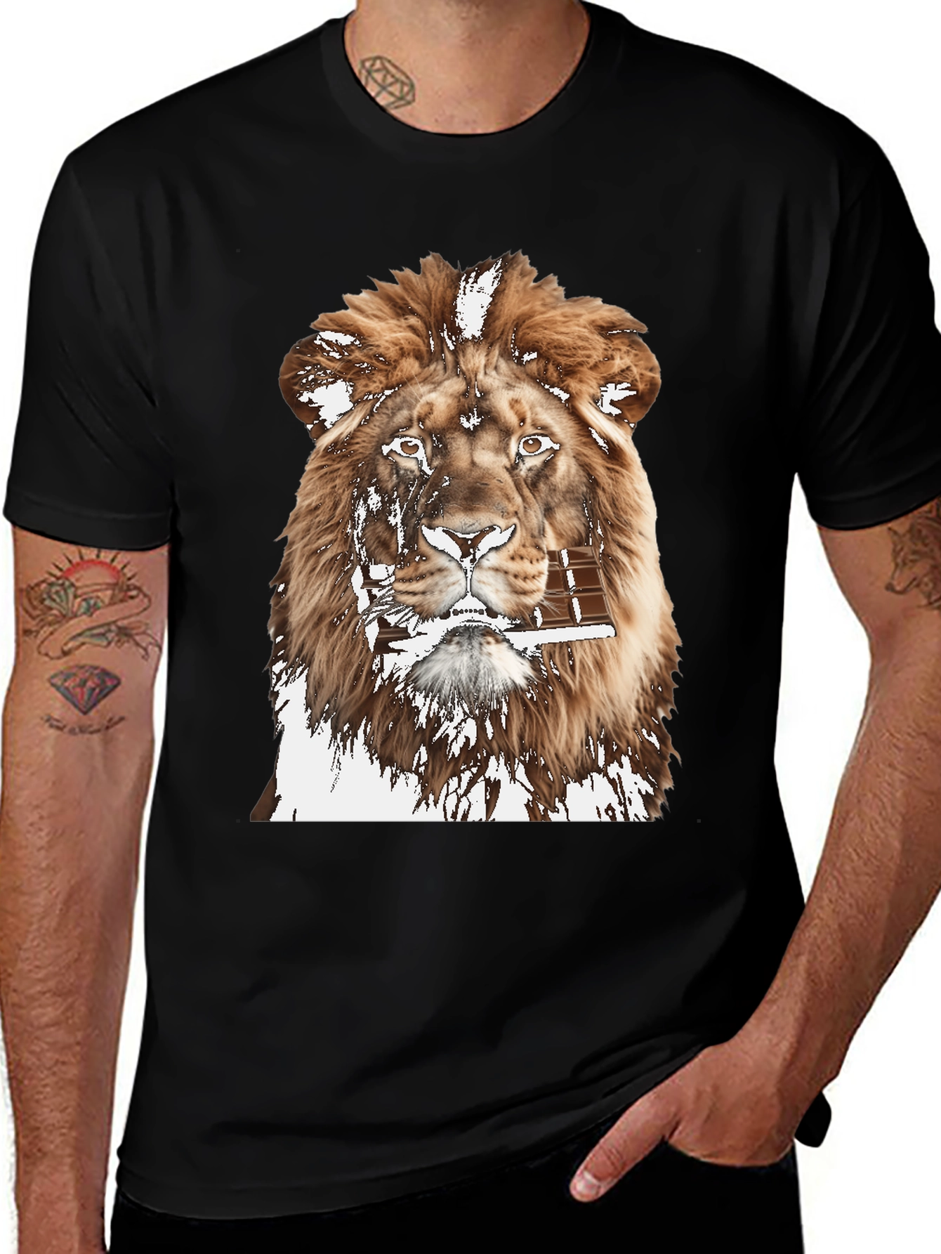 Variant 29 of Lion Eating Chocolate Black T-Shirt