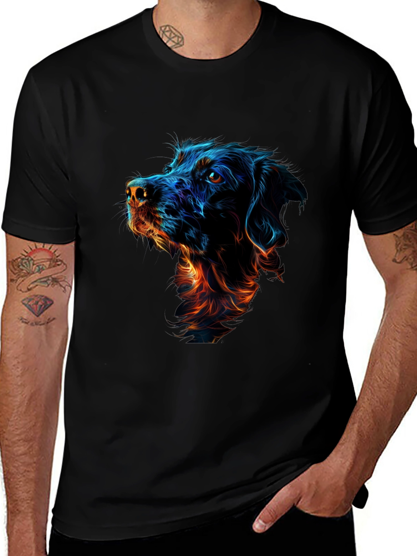 Variant 27 of Dog Art Graphic Print Black T-Shirt