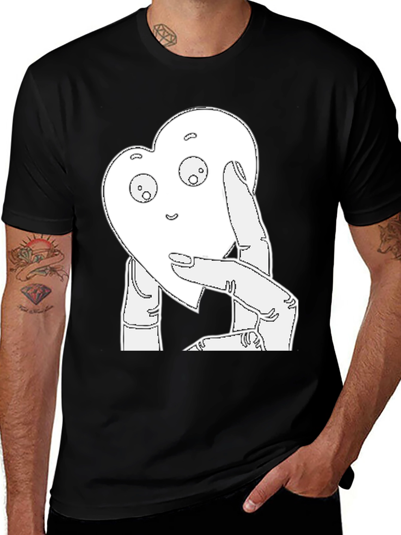 Variant 14 of Heart-Shaped Friend Graphic Tee - Black