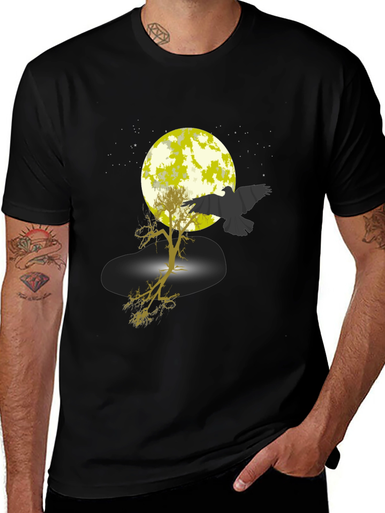 Variant 3 of Raven Moon Tree Graphic Tee - Black