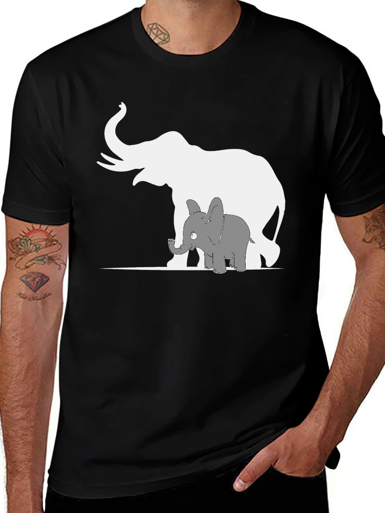 Variant 19 of Elephant Family Graphic Tee - Black Cotton T-Shirt
