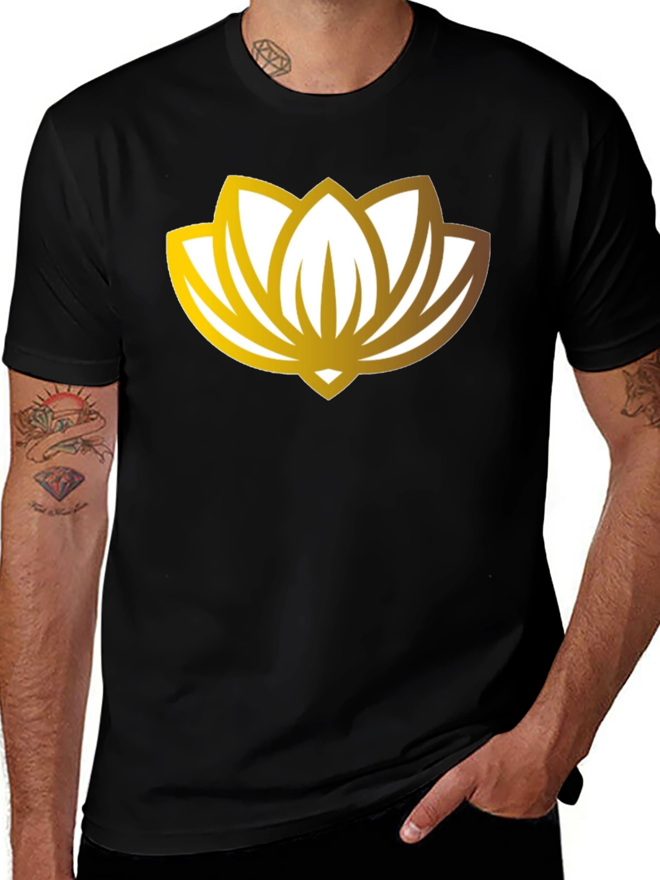 Variant 8 of Golden Lotus Flower Graphic Black T-Shirt