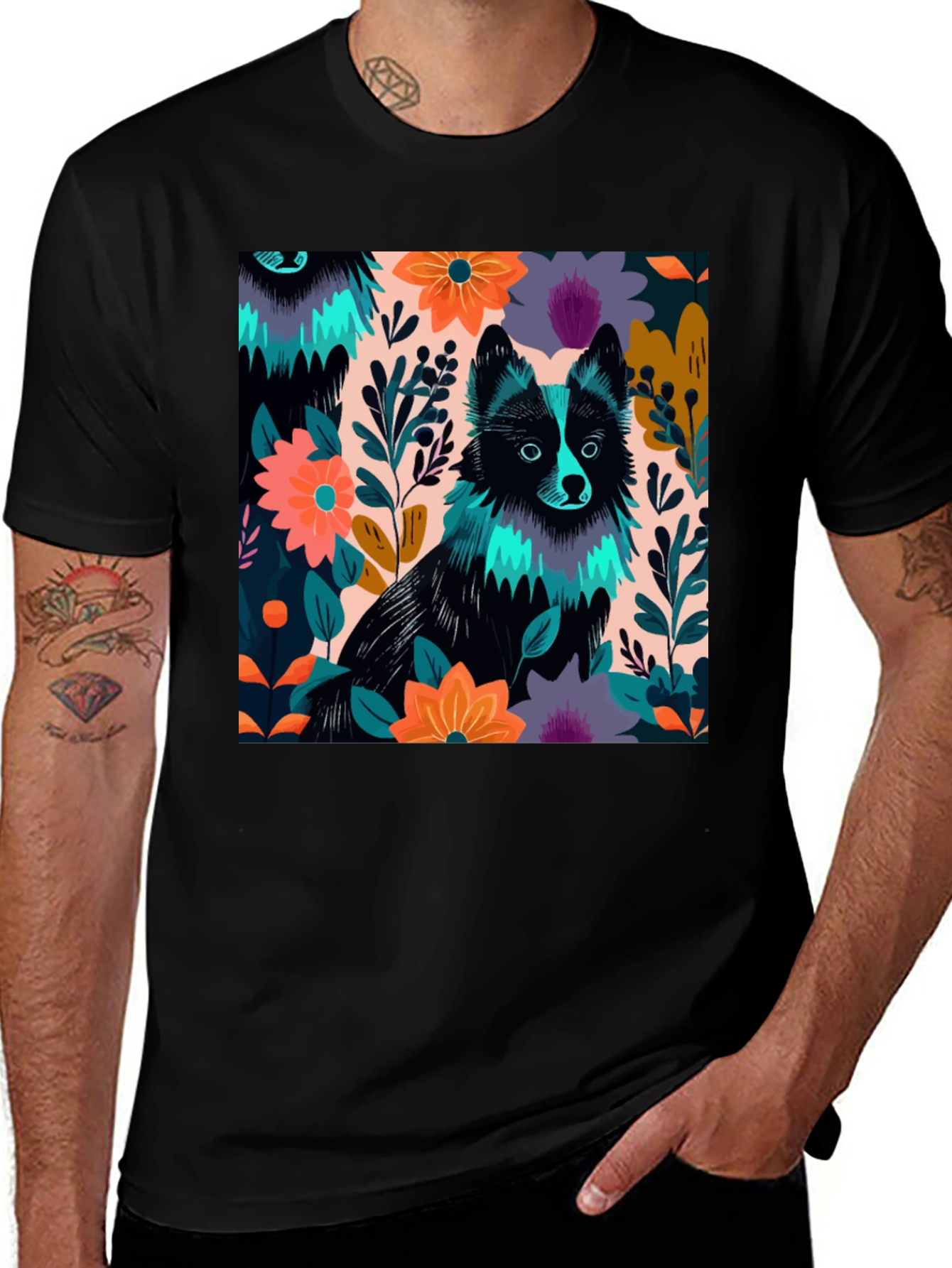 Black Floral Dog Graphic Tee main image