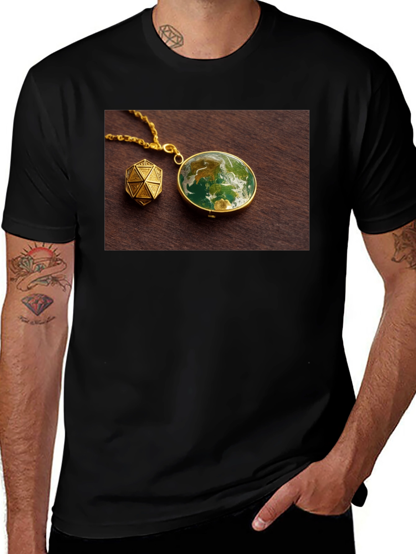 Variant 14 of Earth Globe Pendant Graphic Tee - Unique Design!