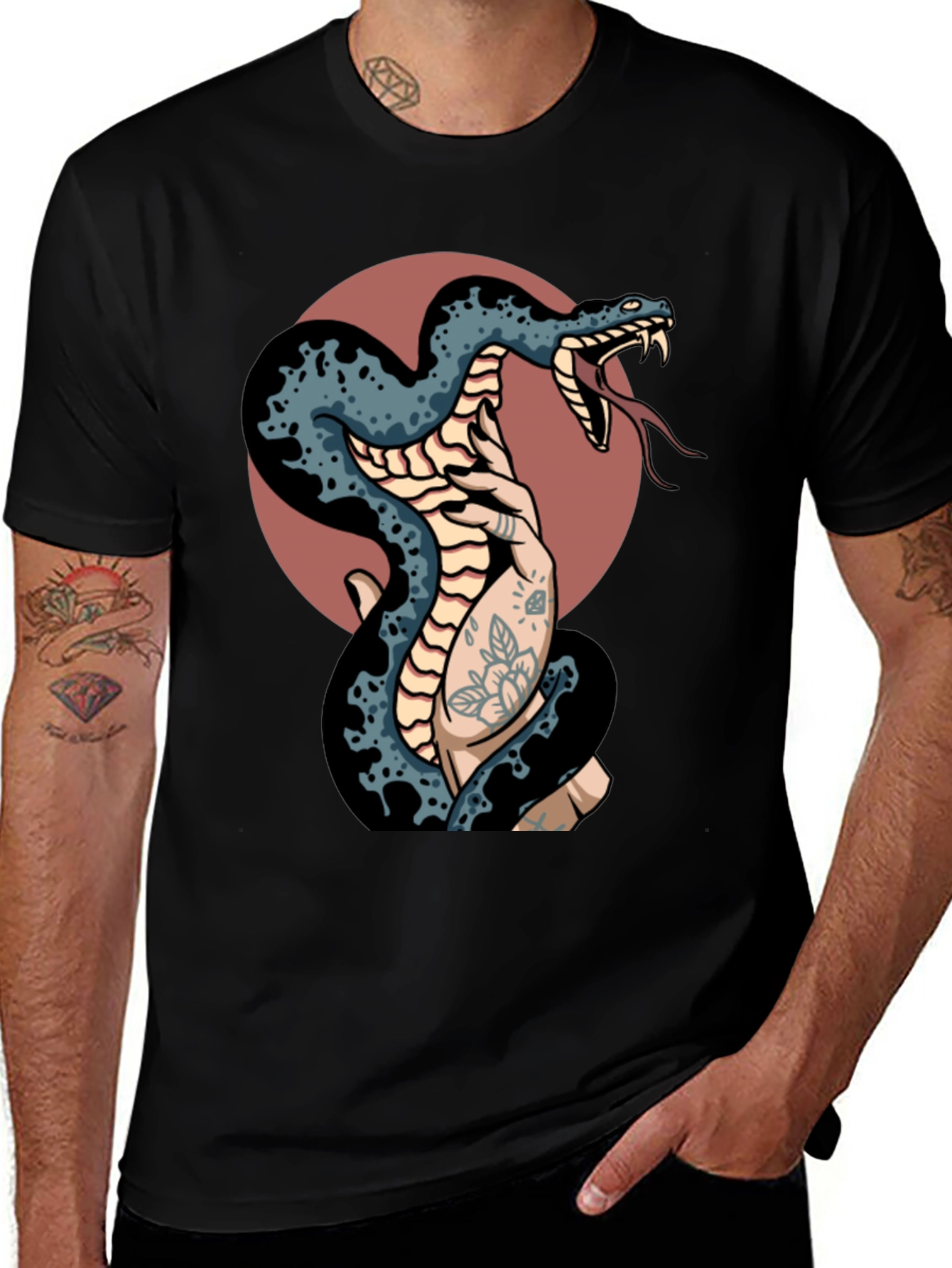 Variant 20 of Snake Tattoo Art Graphic Tee - Cool Black T-Shirt