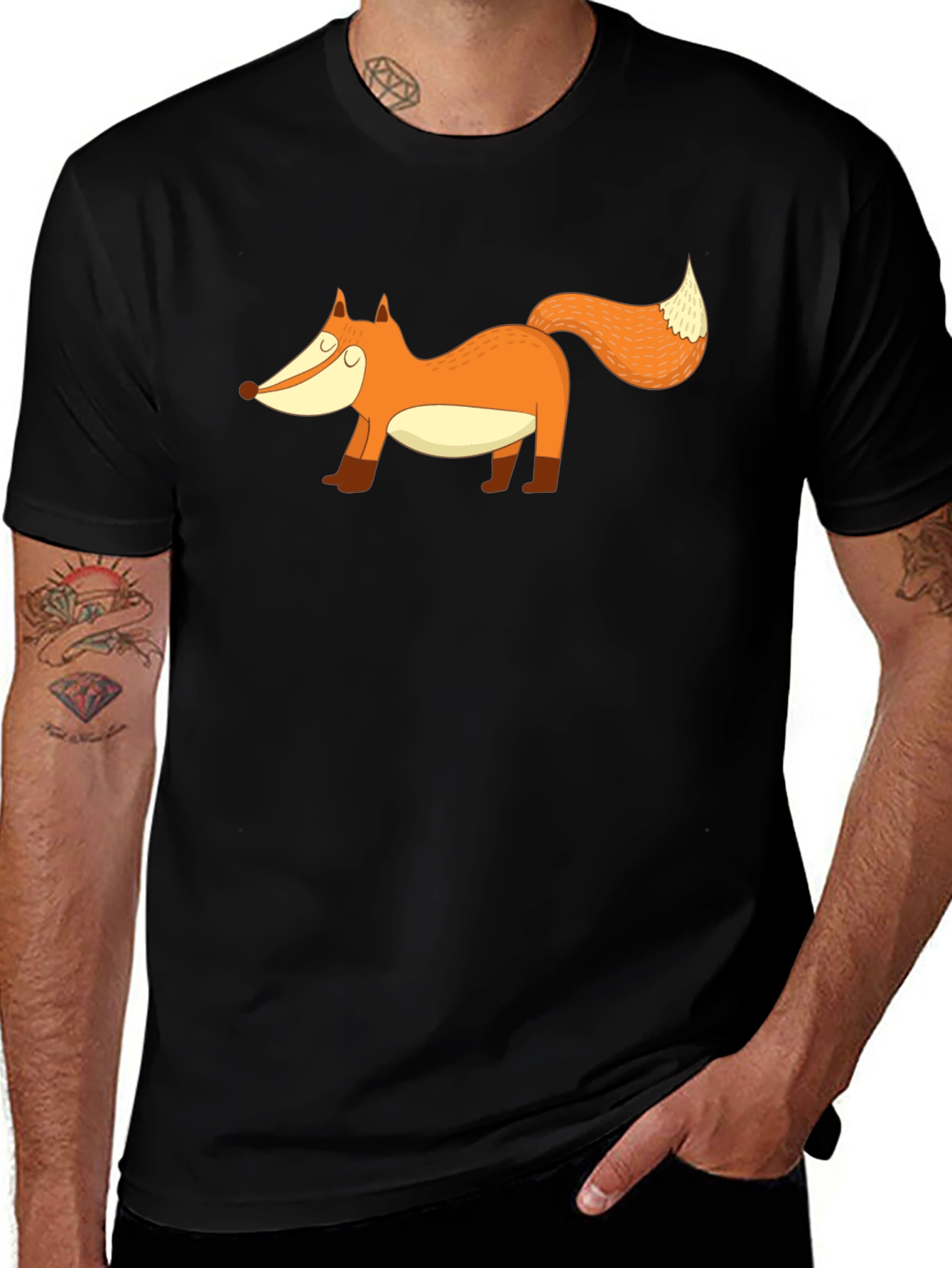 Variant 5 of Fox Graphic Tee - Black Cotton Blend Casual T-Shirt