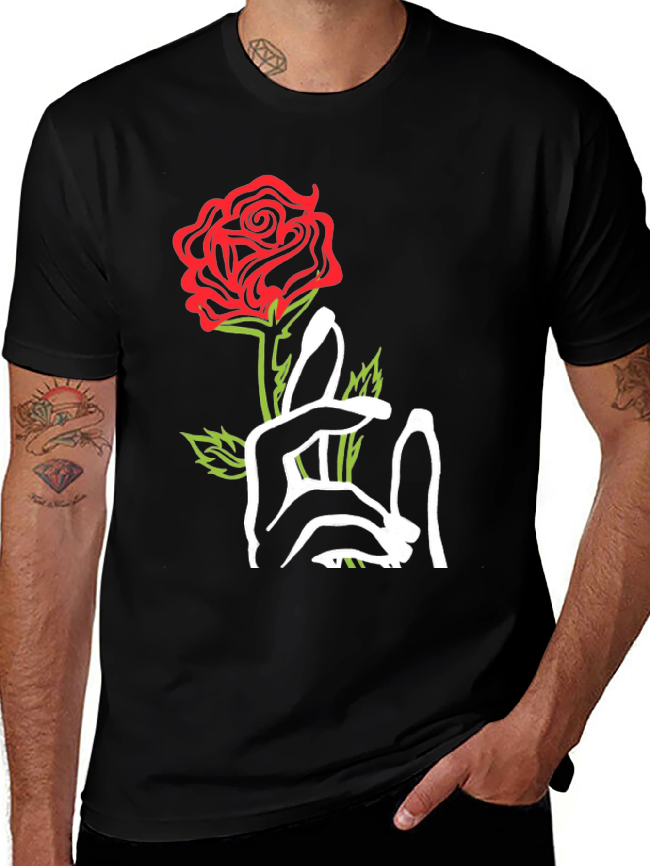 Variant 29 of Rose Hand Graphic T-Shirt - Black