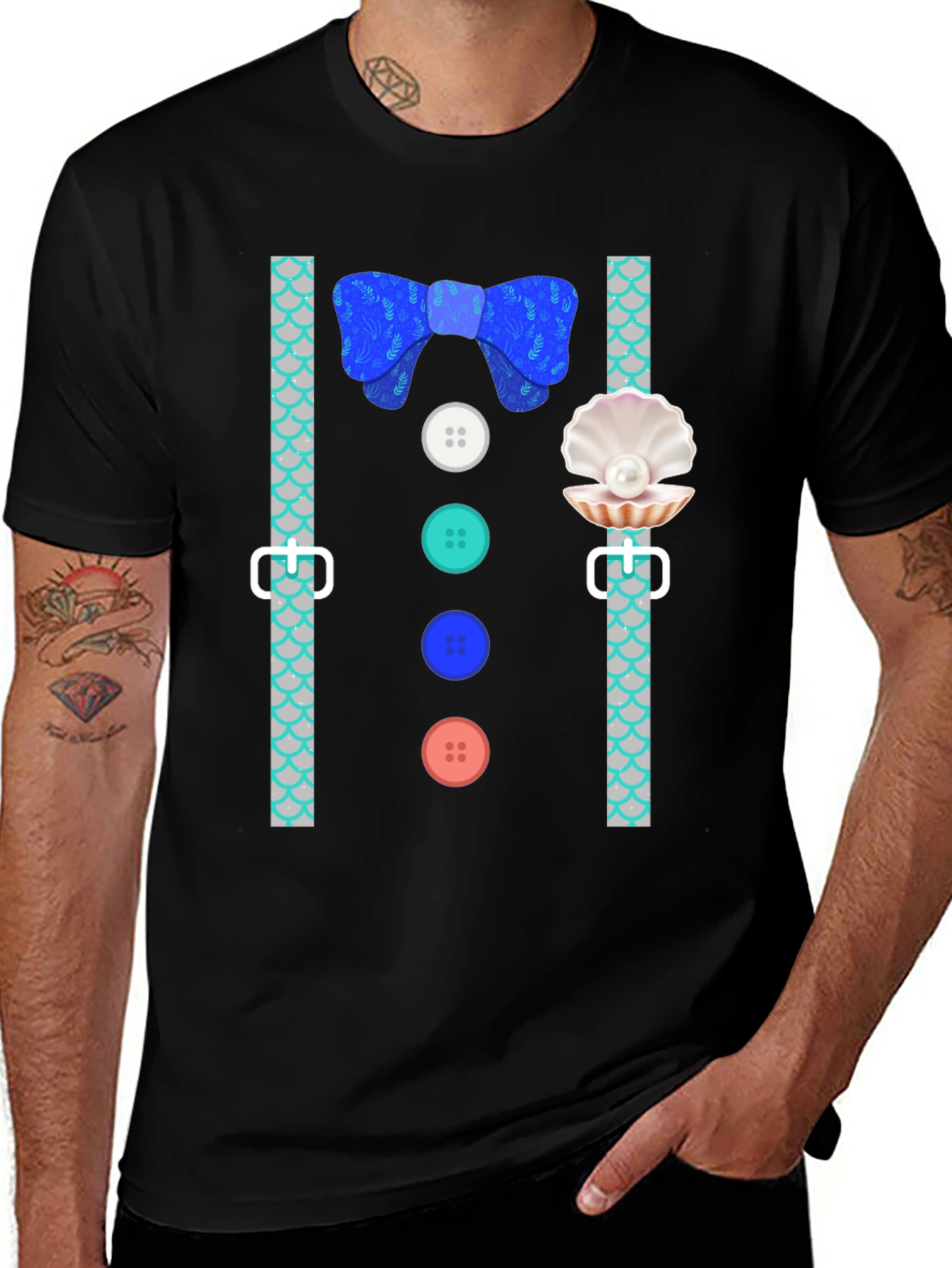 Variant 17 of Mermaid Man Bowtie & Buttons Novelty Graphic Tee