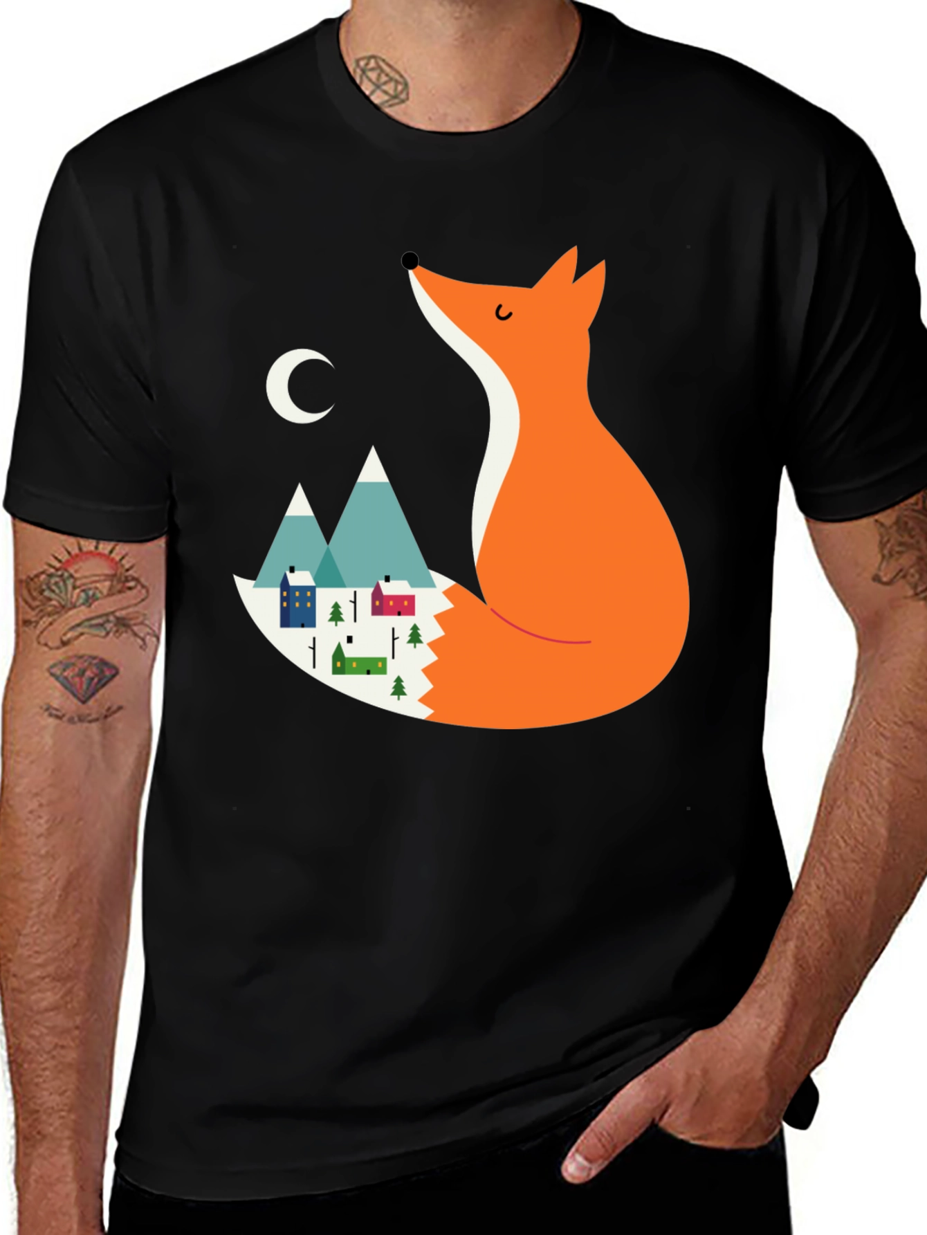 Variant 2 of Fox & Mountain Graphic Tee - Black