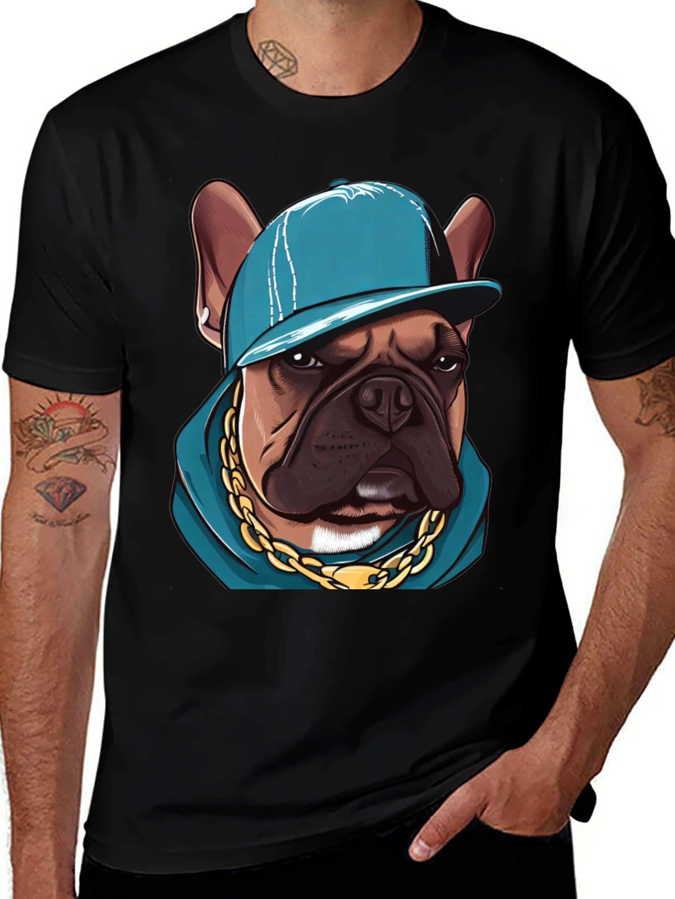 Variant 4 of Cool Bulldog in a Cap T-Shirt