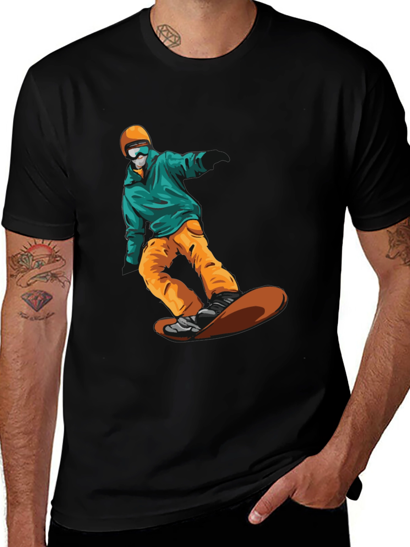 Variant 18 of Snowboarder Graphic Tee - Black Cotton T-Shirt