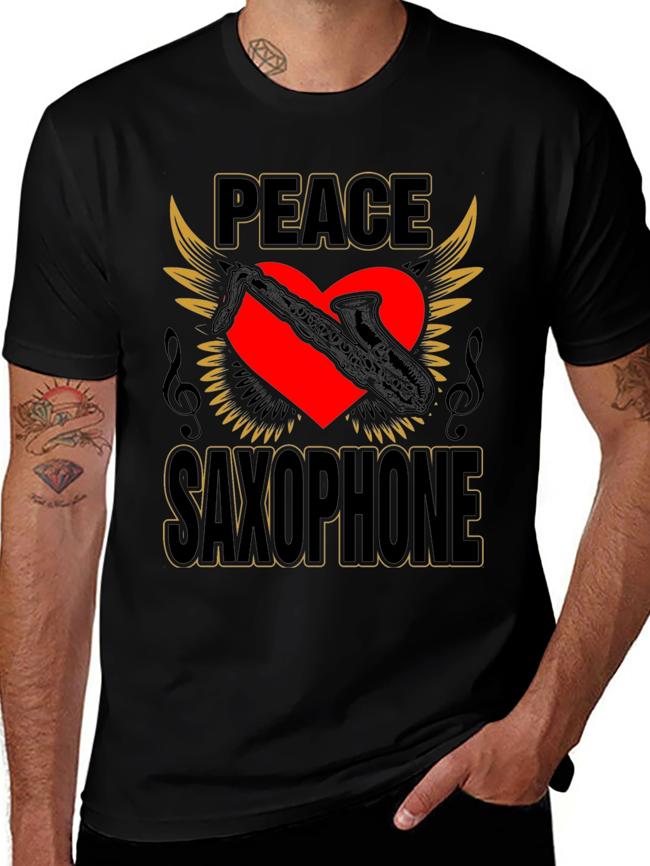 Variant 13 of Peace Saxophone Graphic T-Shirt Musician Tee