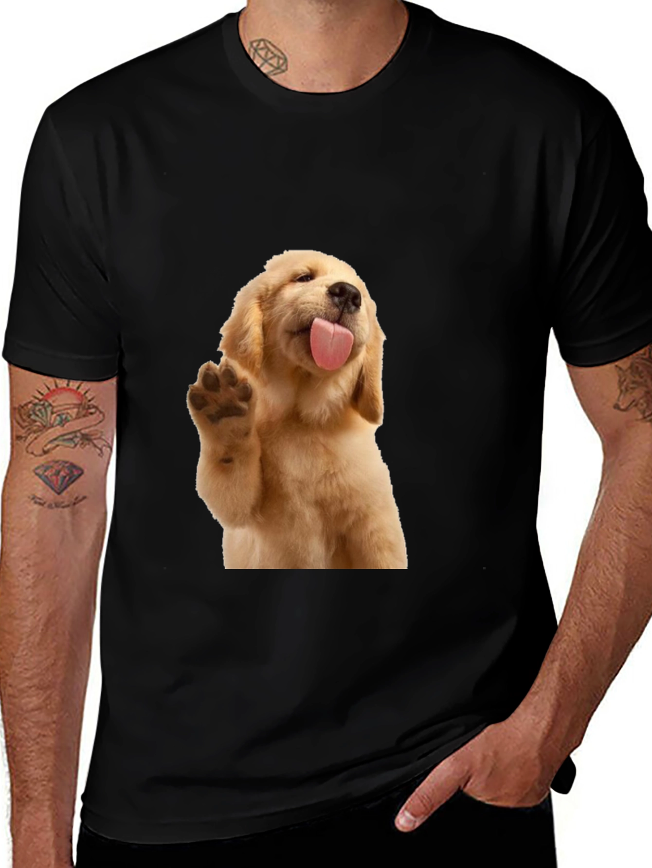 Variant 12 of Golden Retriever Puppy Tongue Out Black T-Shirt