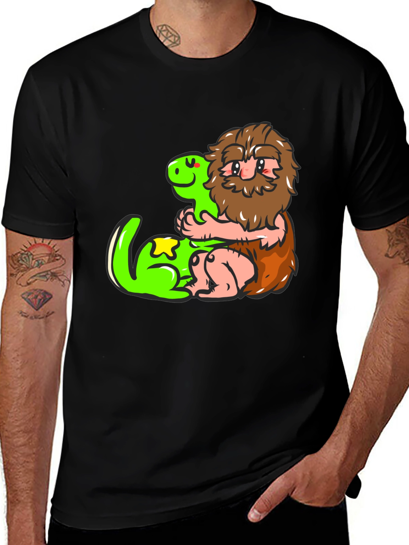 Variant 5 of Caveman and Dino Black T-Shirt