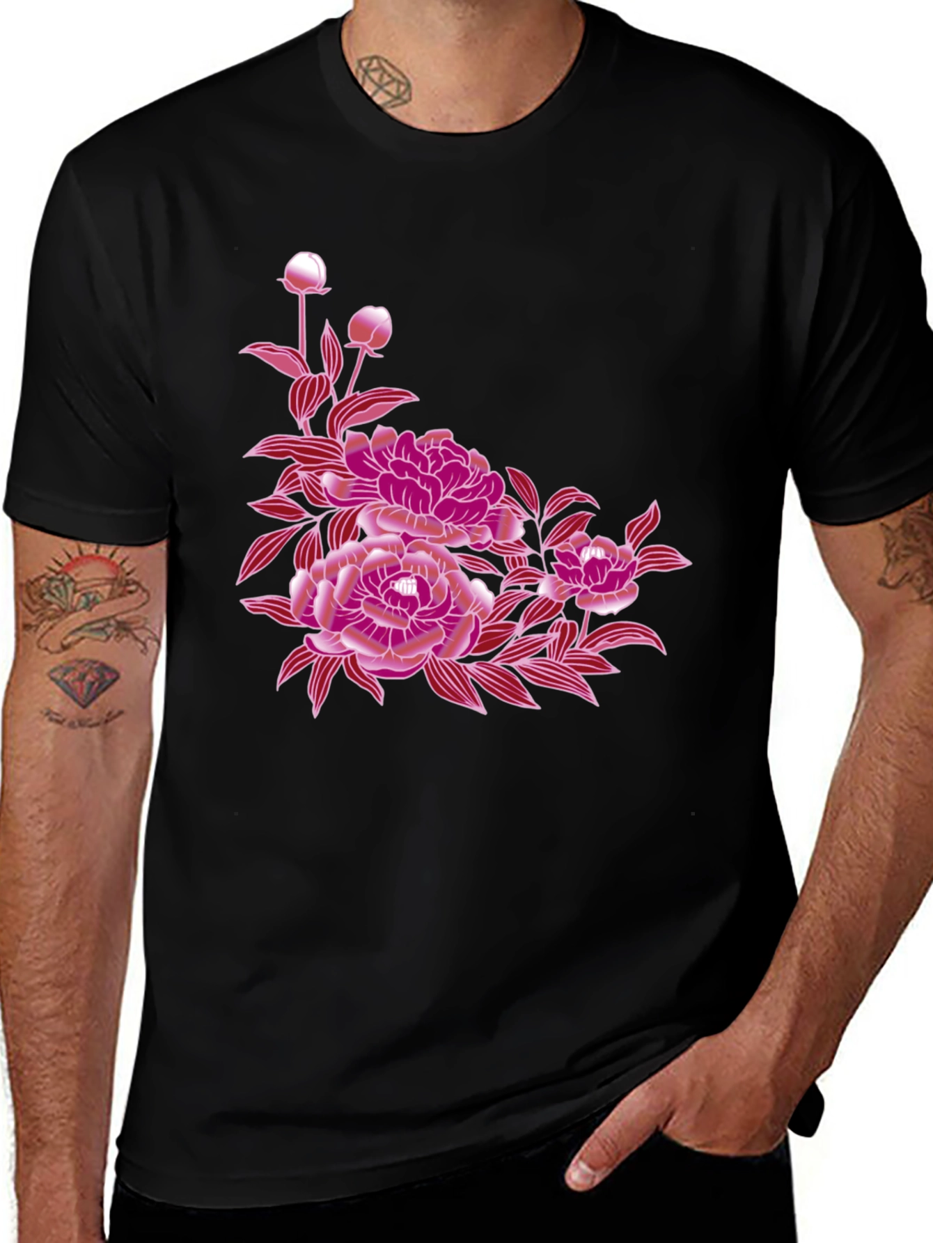 Variant 25 of Floral Print Black T-Shirt